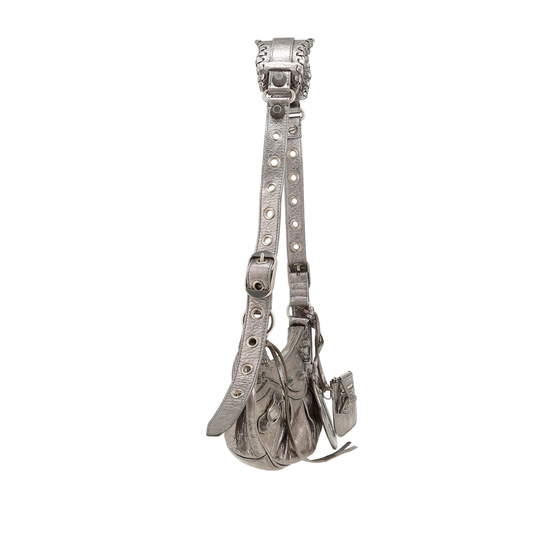 Sac bandoulière Balenciaga  Cagole petit modèle  en cuir vieilli argenté