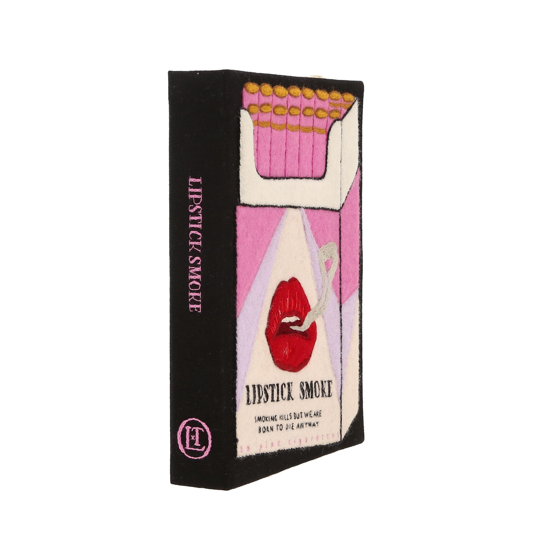Olympia Le-Tan Lipstick smoke Lipstick smoke pouch  in black, pink, beige and purple canvas