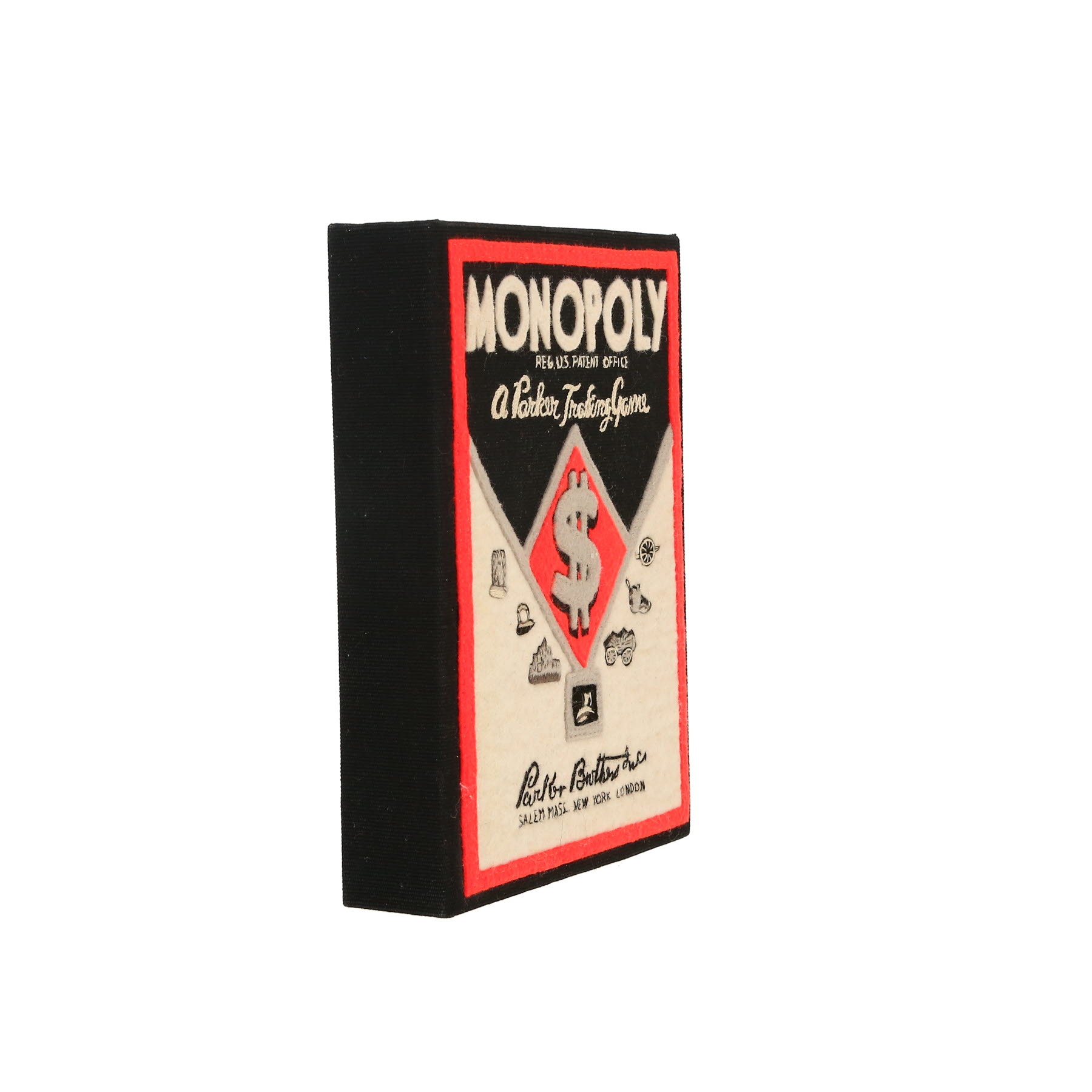 Pochette Olympia Le-Tan Monopoly A parker trading Game Monopoly A parker trading Game en toile noire rouge et beige