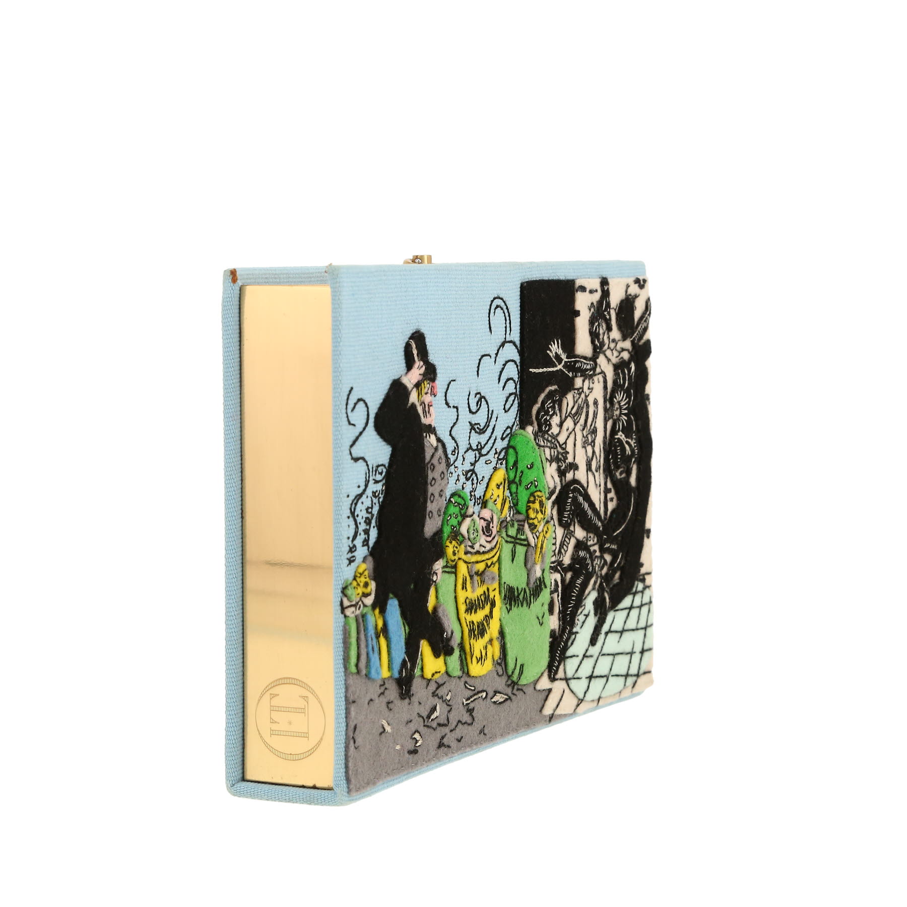 Olympia Le-Tan   pouch  in blue, black, yellow and green canvas