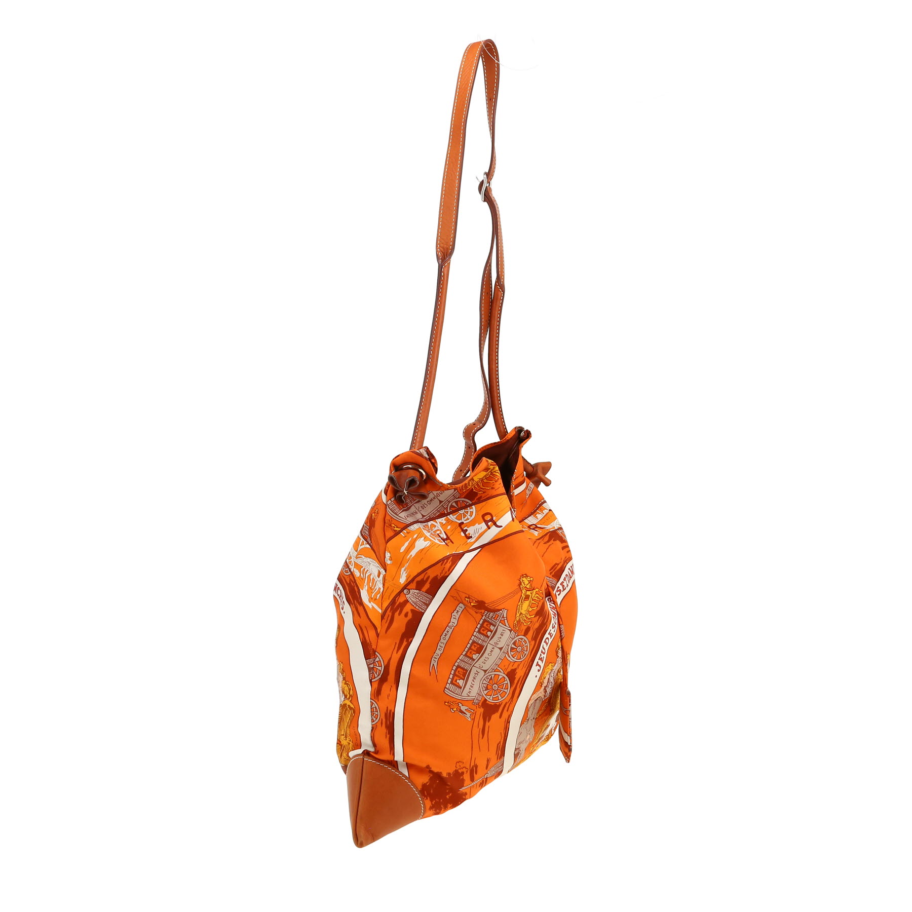 Bolso bandolera Hermès  Silk City en seda naranja y cuero Barenia rojizo
