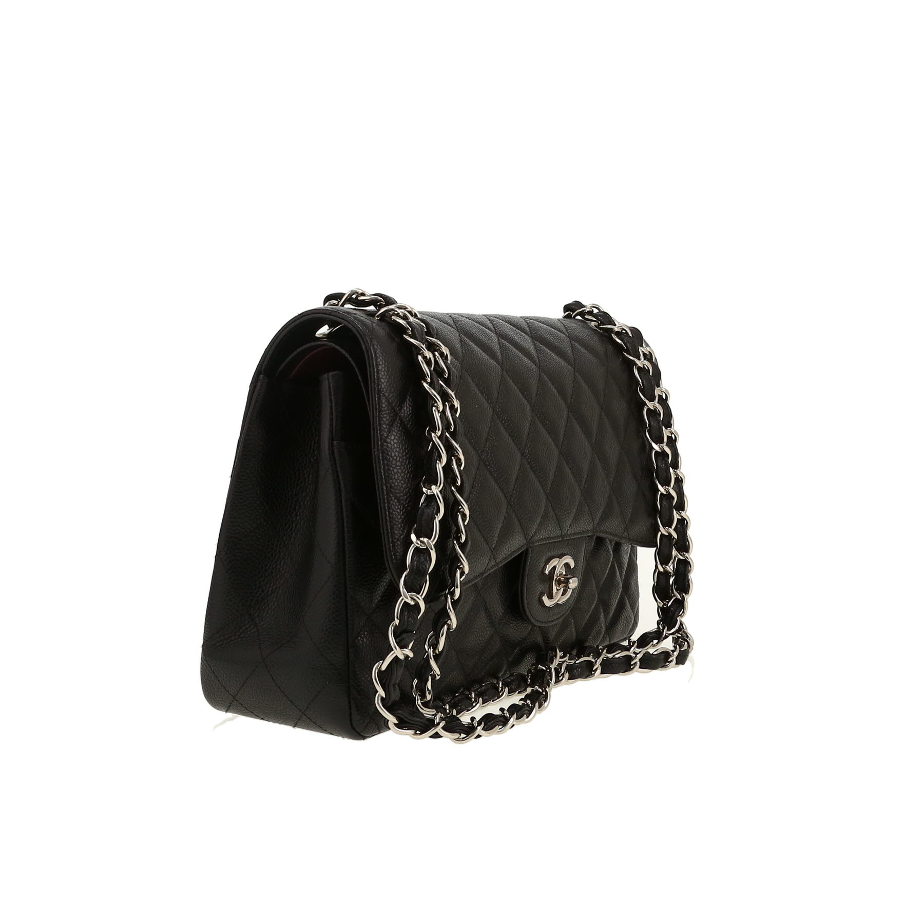 Chanel  Timeless Jumbo shoulder bag  in black quilted grained leather