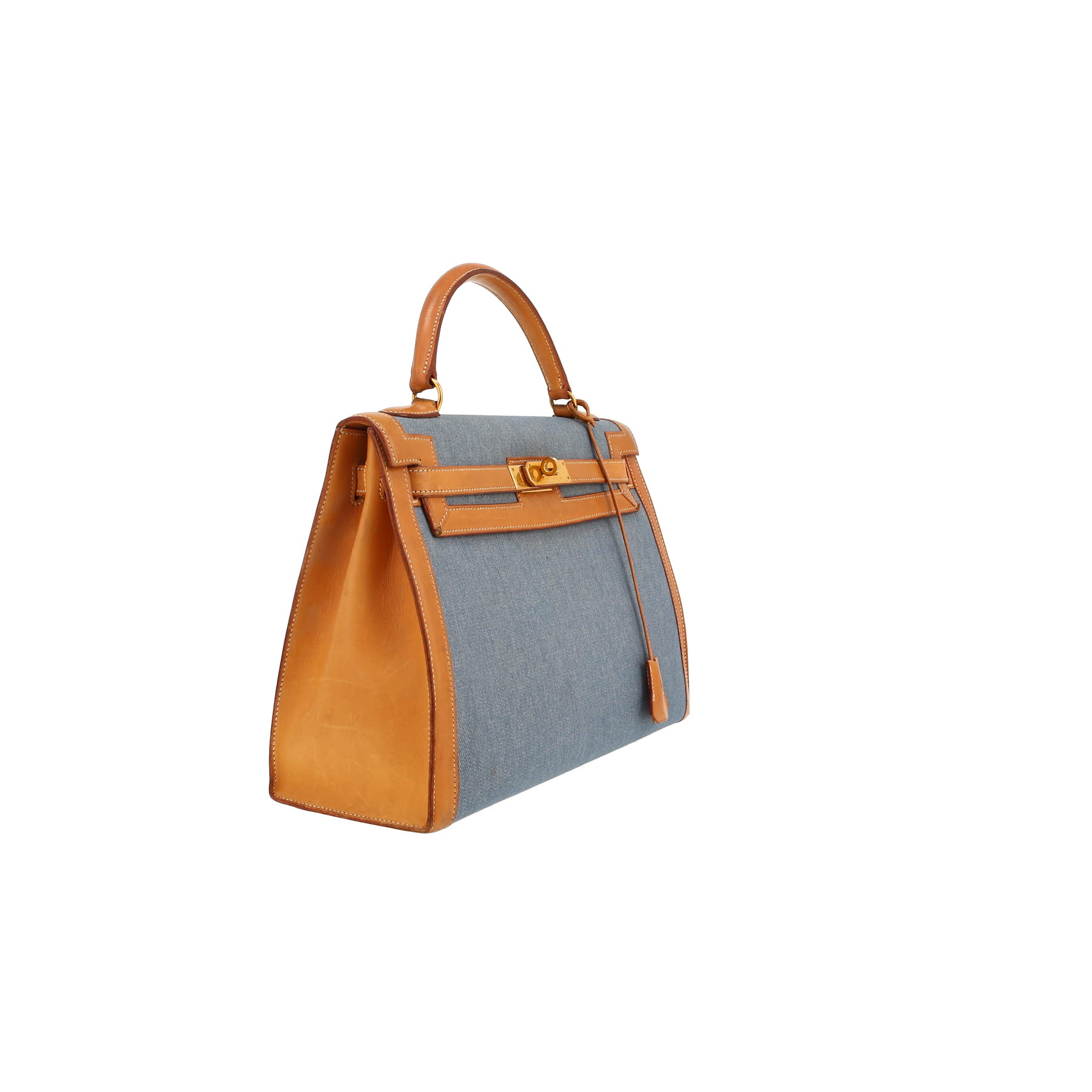 Hermès  Kelly 32 cm handbag  natural leather  and blue denim canvas