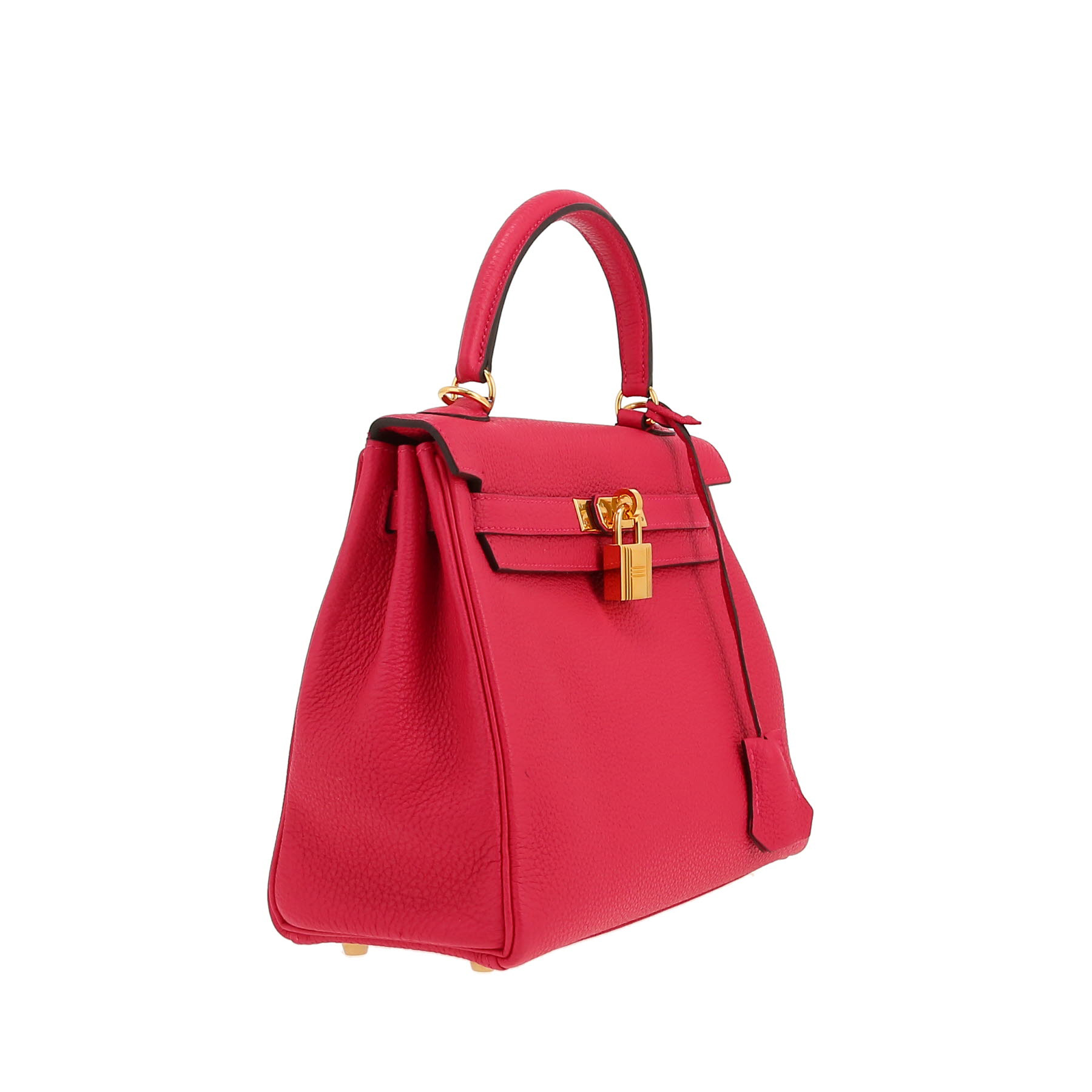 Sac à main Hermès  Kelly 25 cm en cuir togo rose-framboise