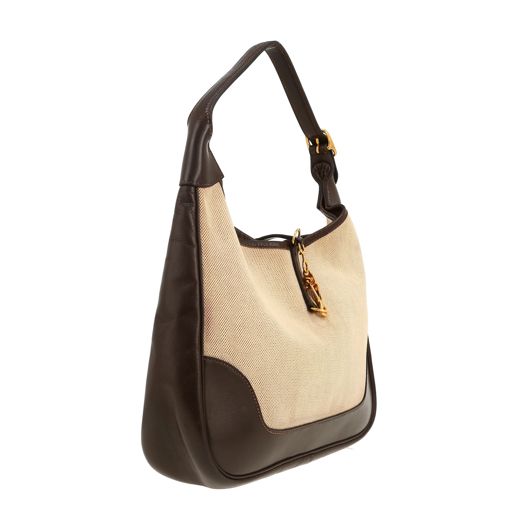 Hermès  Trim bag worn on the shoulder or carried in the hand  in beige canvas  and brown box leather
