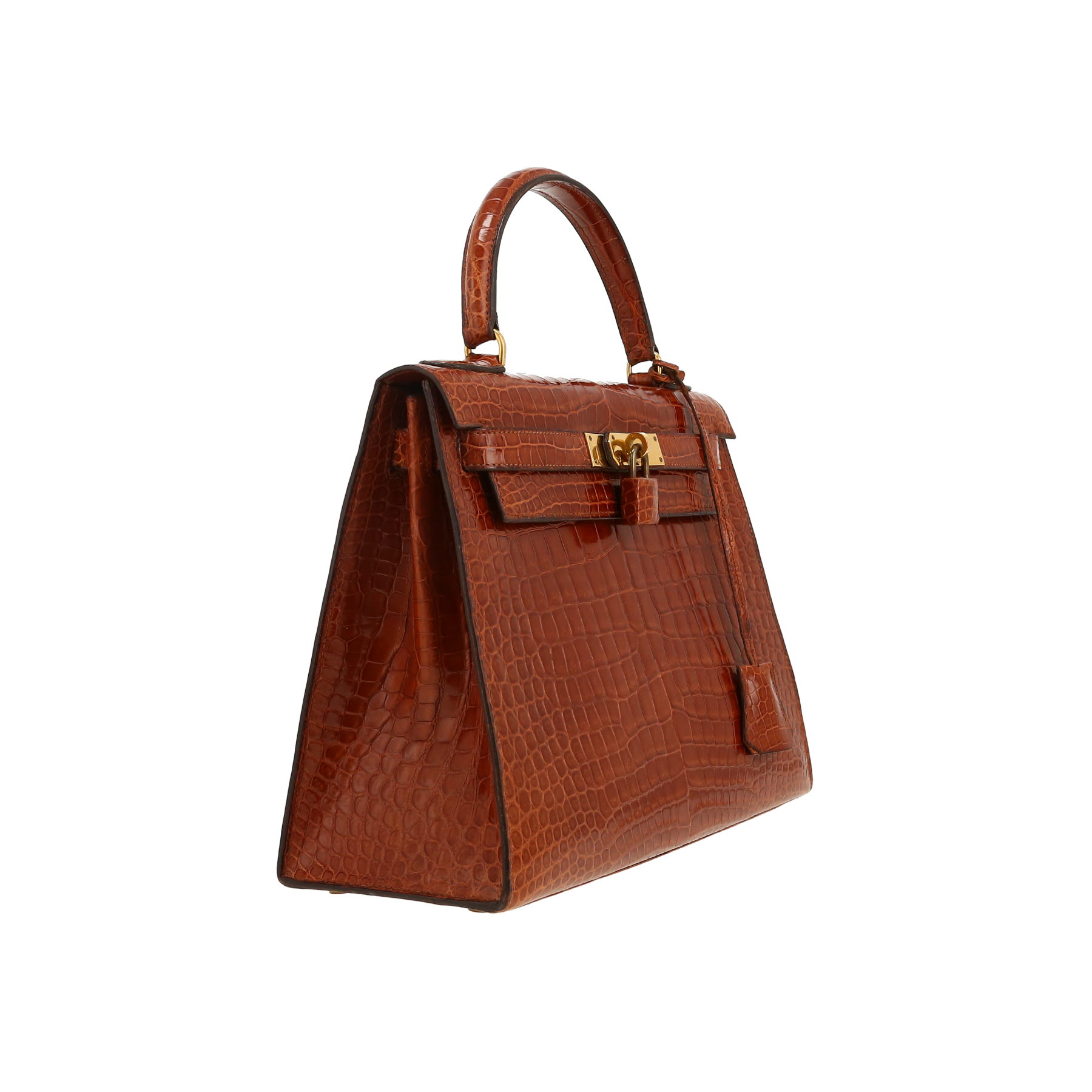 Sac à main Hermès  Kelly 28 cm en crocodile marron-caramel