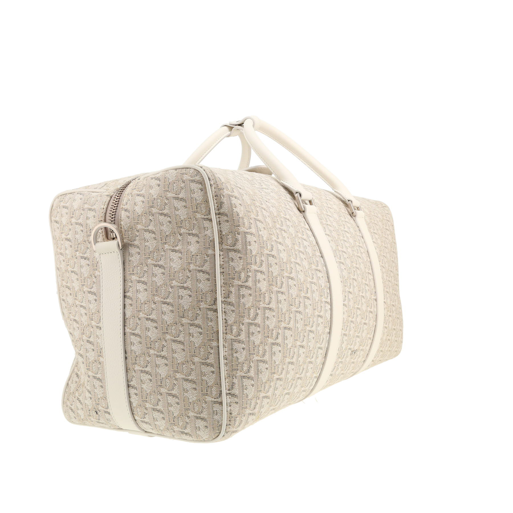 Borsa da viaggio Dior   in tessuto a monogramma Oblique bianco e pelle bianca