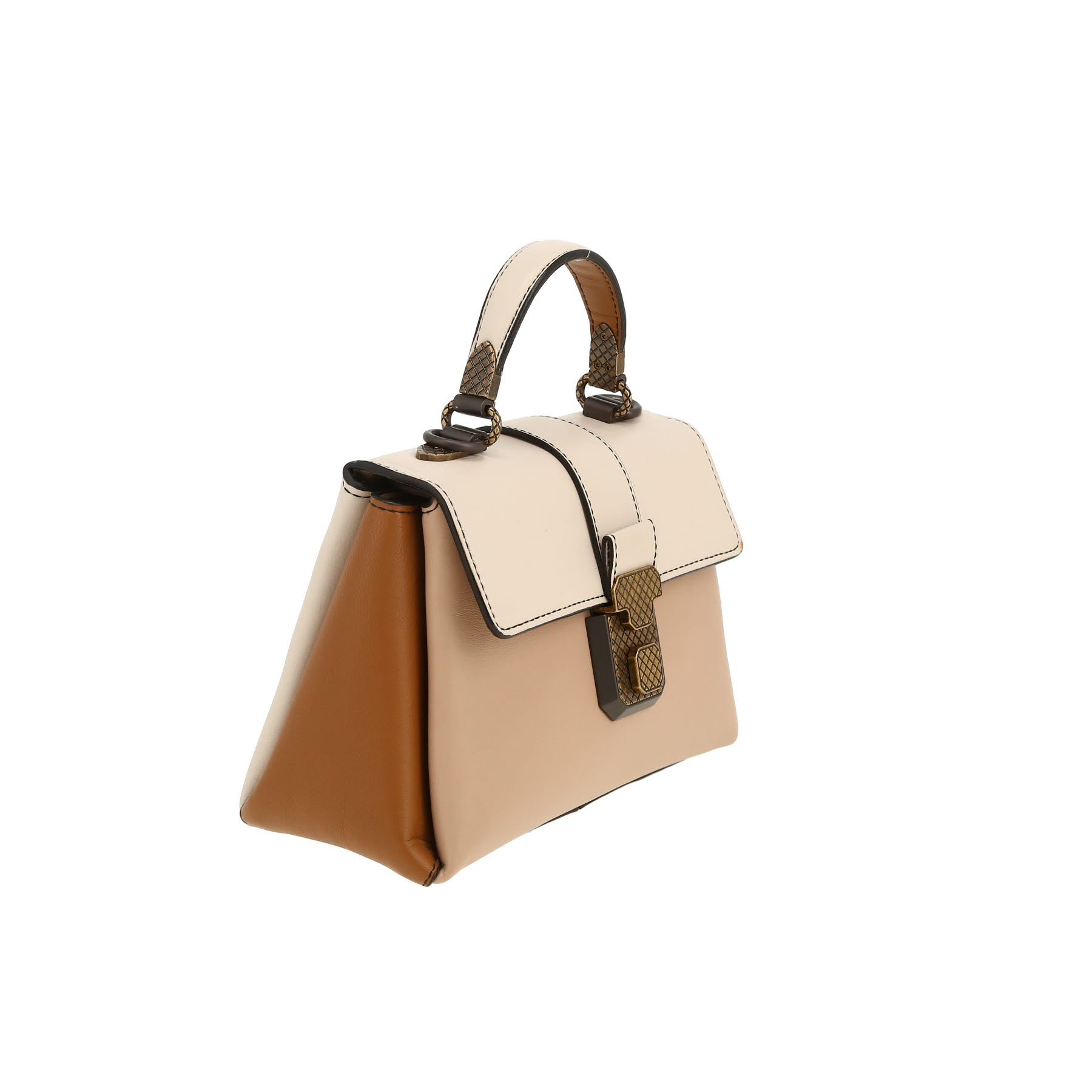 Bottega Veneta  Piazza small model  shoulder bag  in beige, off-white and brown leather
