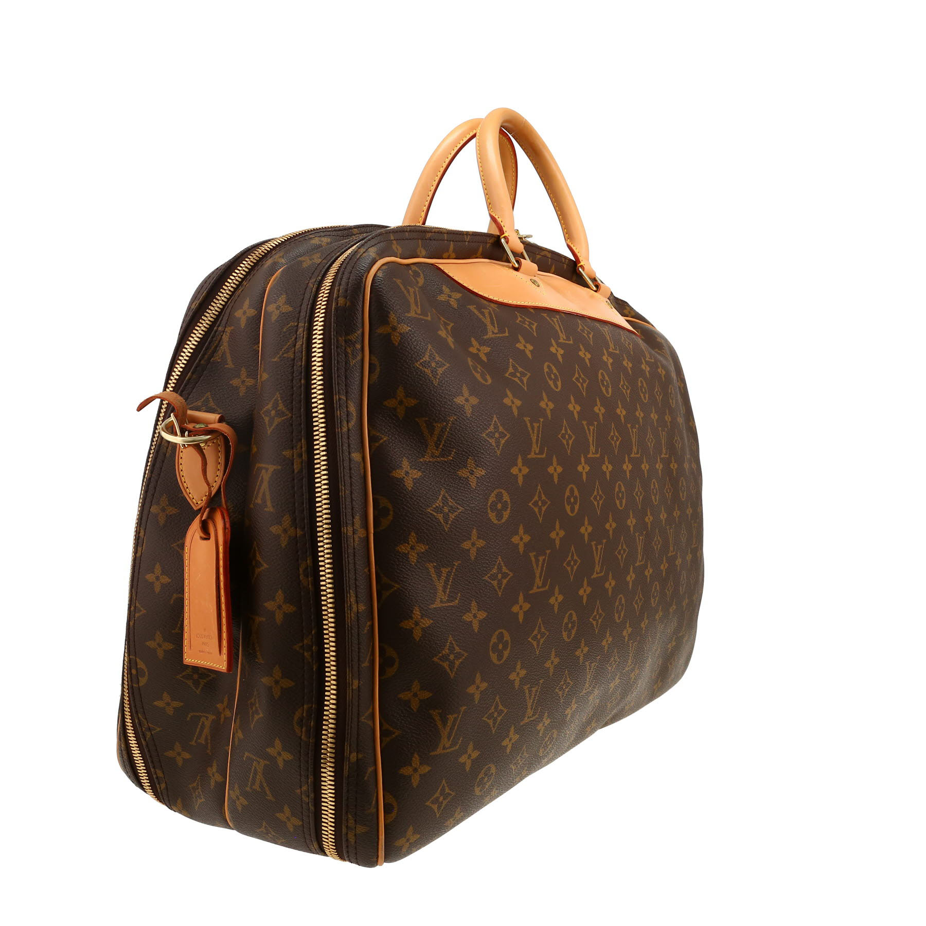 Borsa da viaggio Louis Vuitton  Alize in tela monogram marrone e pelle naturale