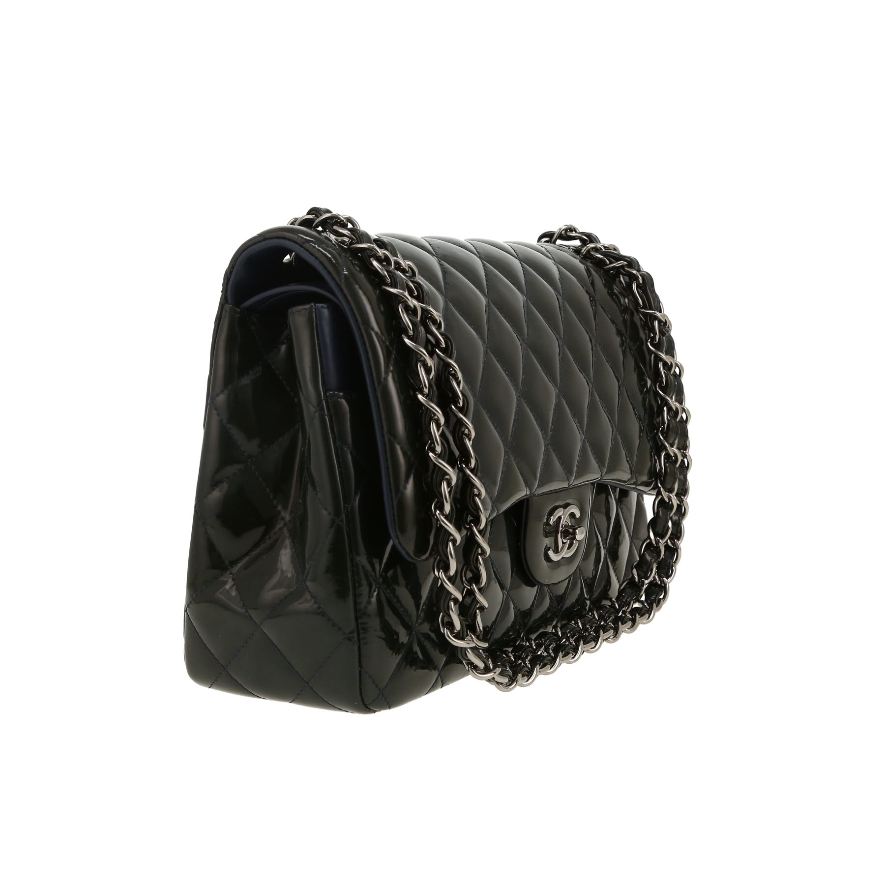 Borsa a tracolla Chanel  Timeless Jumbo in pelle verniciata e foderata verde