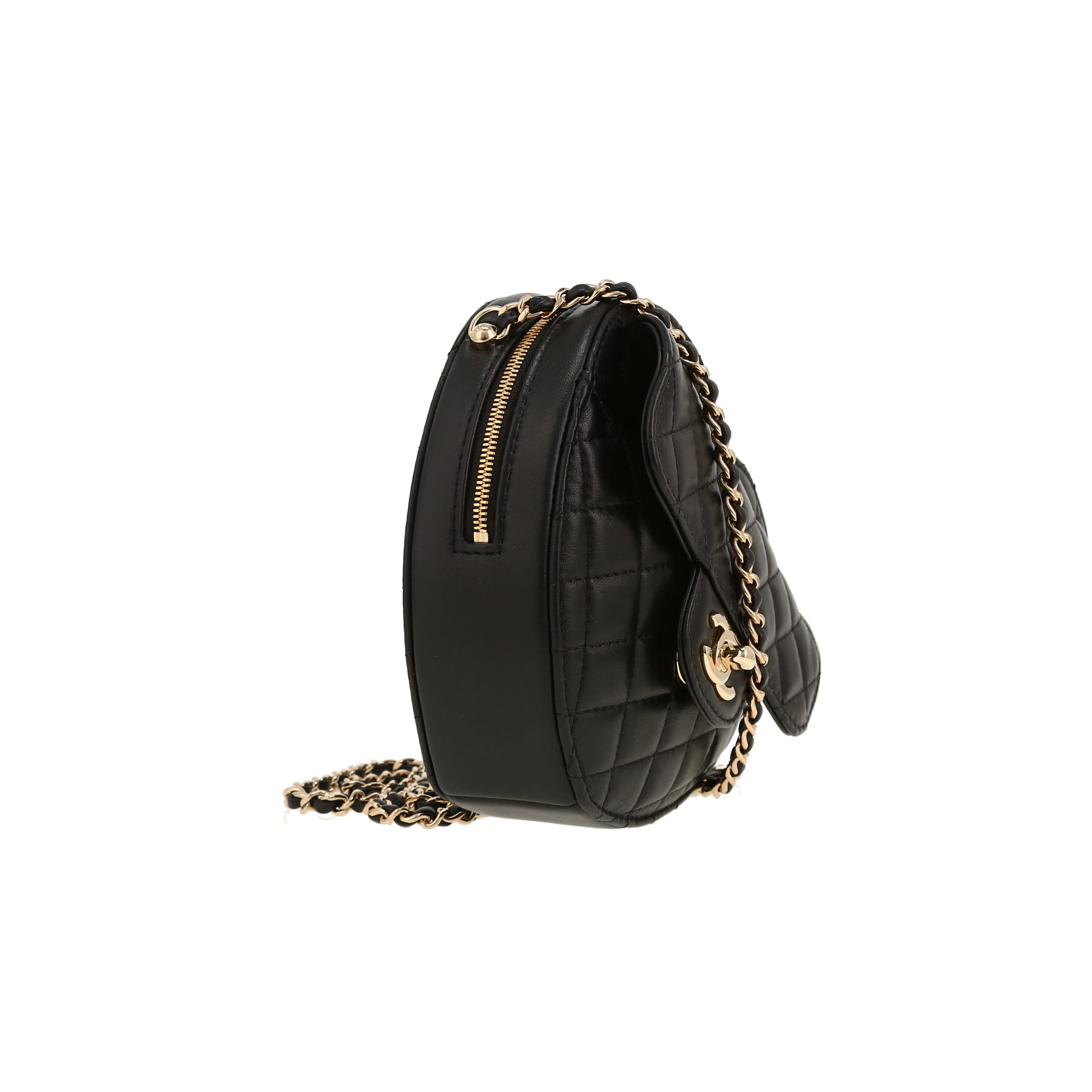 Sac bandoulière Chanel  Heart bag mini  en cuir matelassé noir