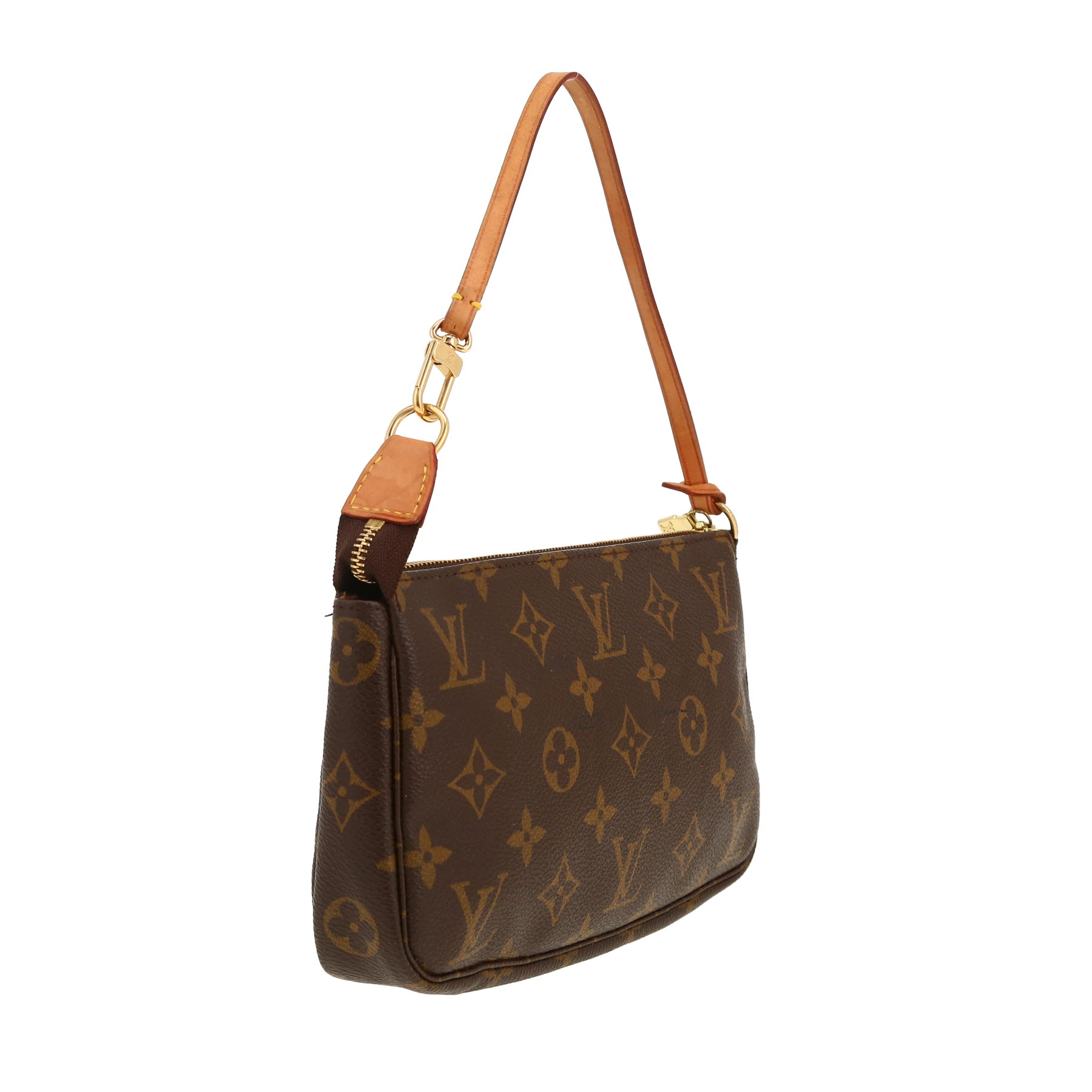 Louis Vuitton  Pochette accessoires handbag  in brown monogram canvas  and natural leather