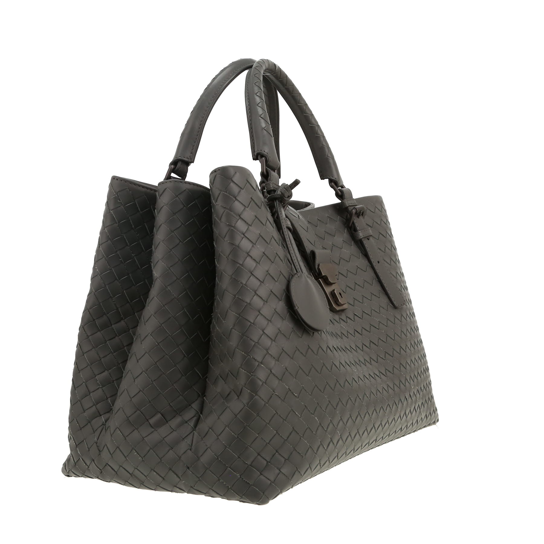 Sac à main Bottega Veneta  Roma en cuir intrecciato gris