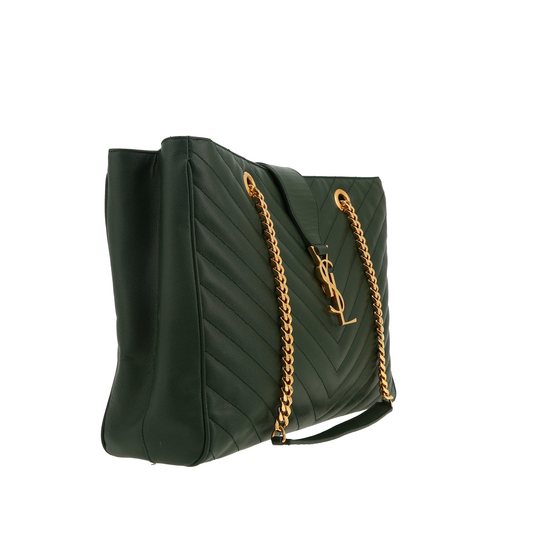 Shopping bag Saint Laurent  College in pelle trapuntata a zigzag verde