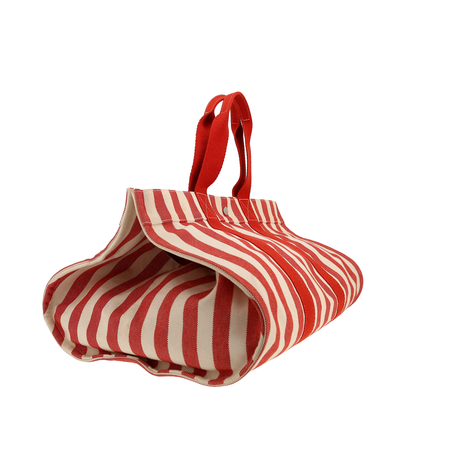 Sac cabas Hermès   en toile imprimée à motif rayé rouge et blanche