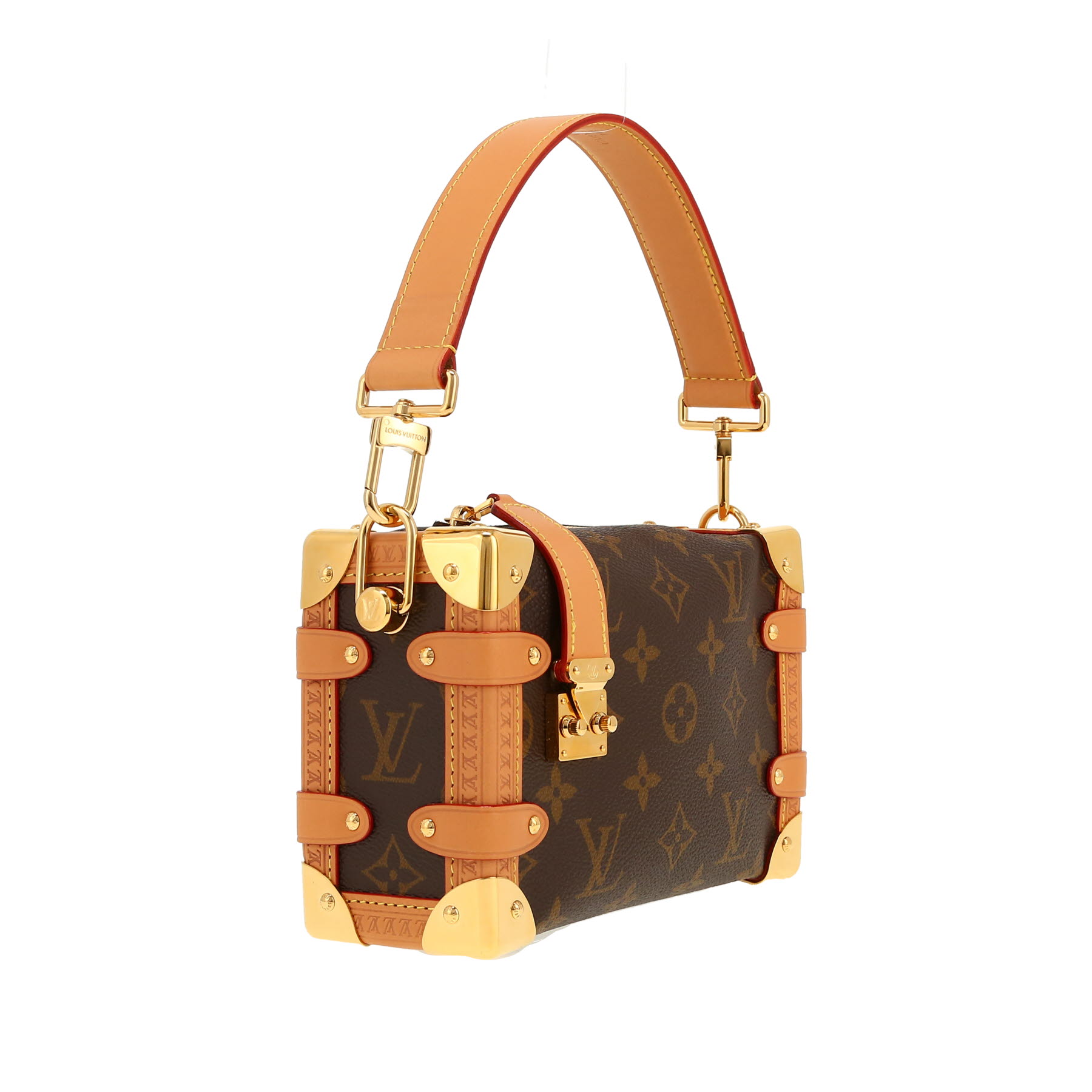Sac bandoulière Louis Vuitton  Side Trunk en toile monogram marron et cuir naturel