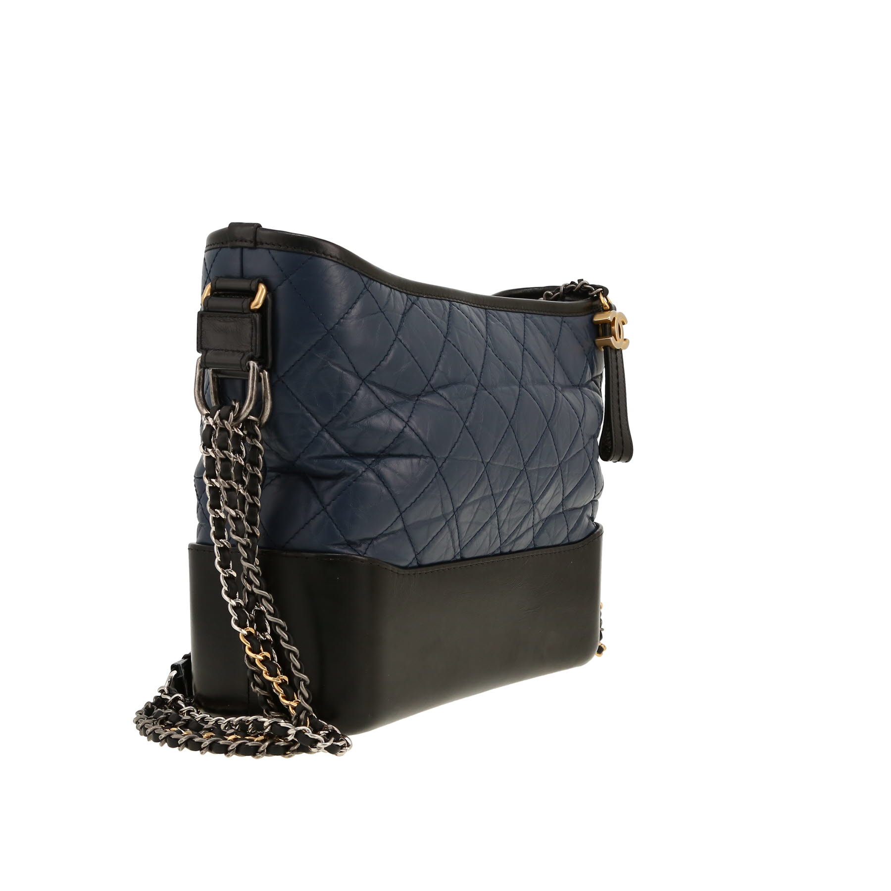 Bolso bandolera Chanel  Gabrielle  modelo mediano  en cuero acolchado azul y cuero liso negro