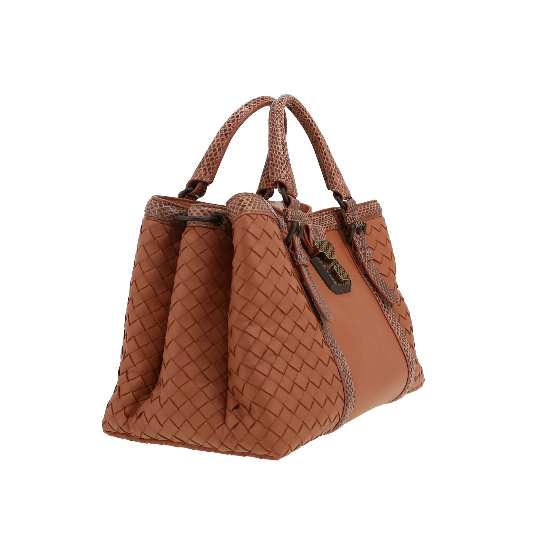 Borsa Bottega Veneta  Roma in pelle intrecciata rosa e serpente d'acqua rosa