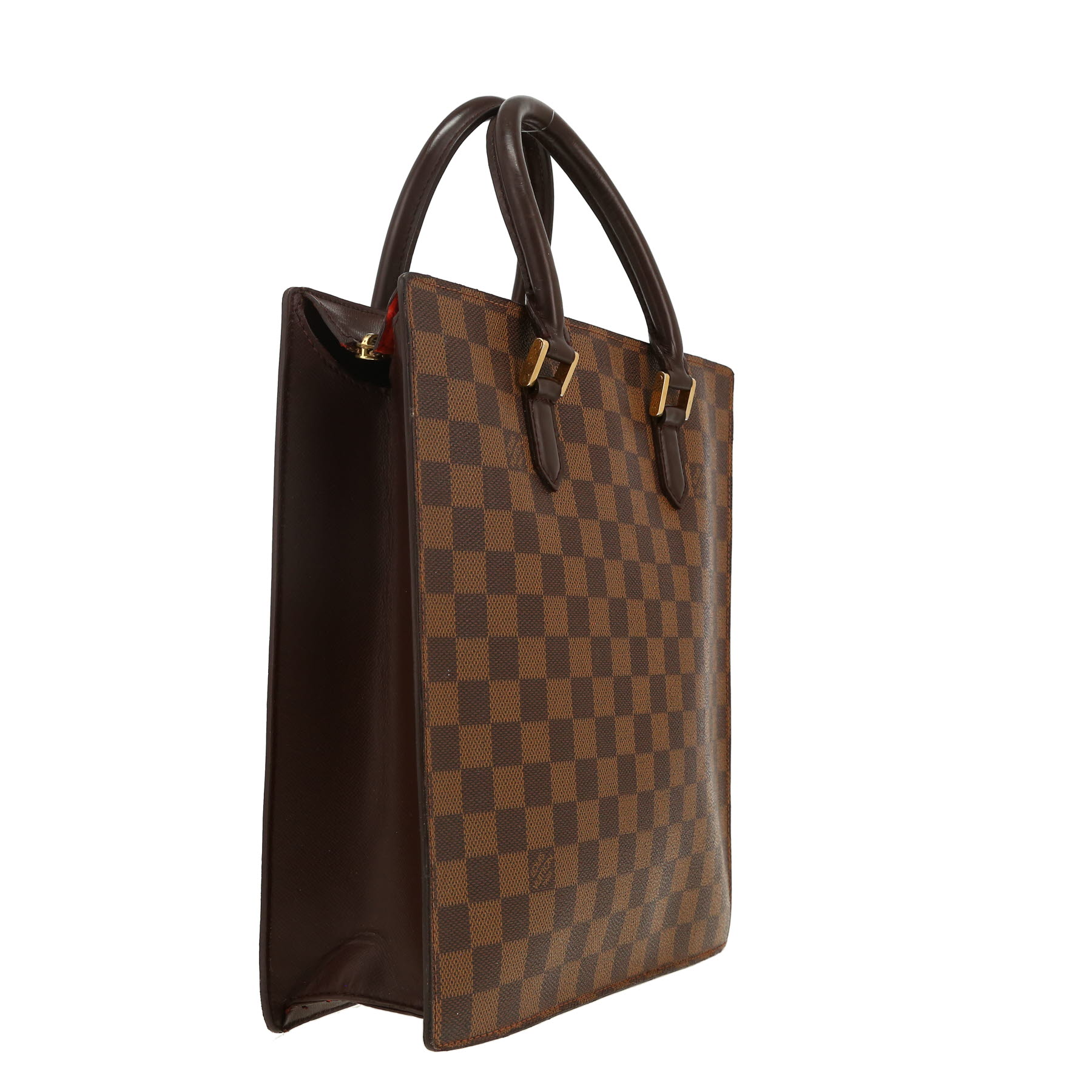 Louis Vuitton  Sac Plat shopping bag  in ebene damier canvas  and brown leather