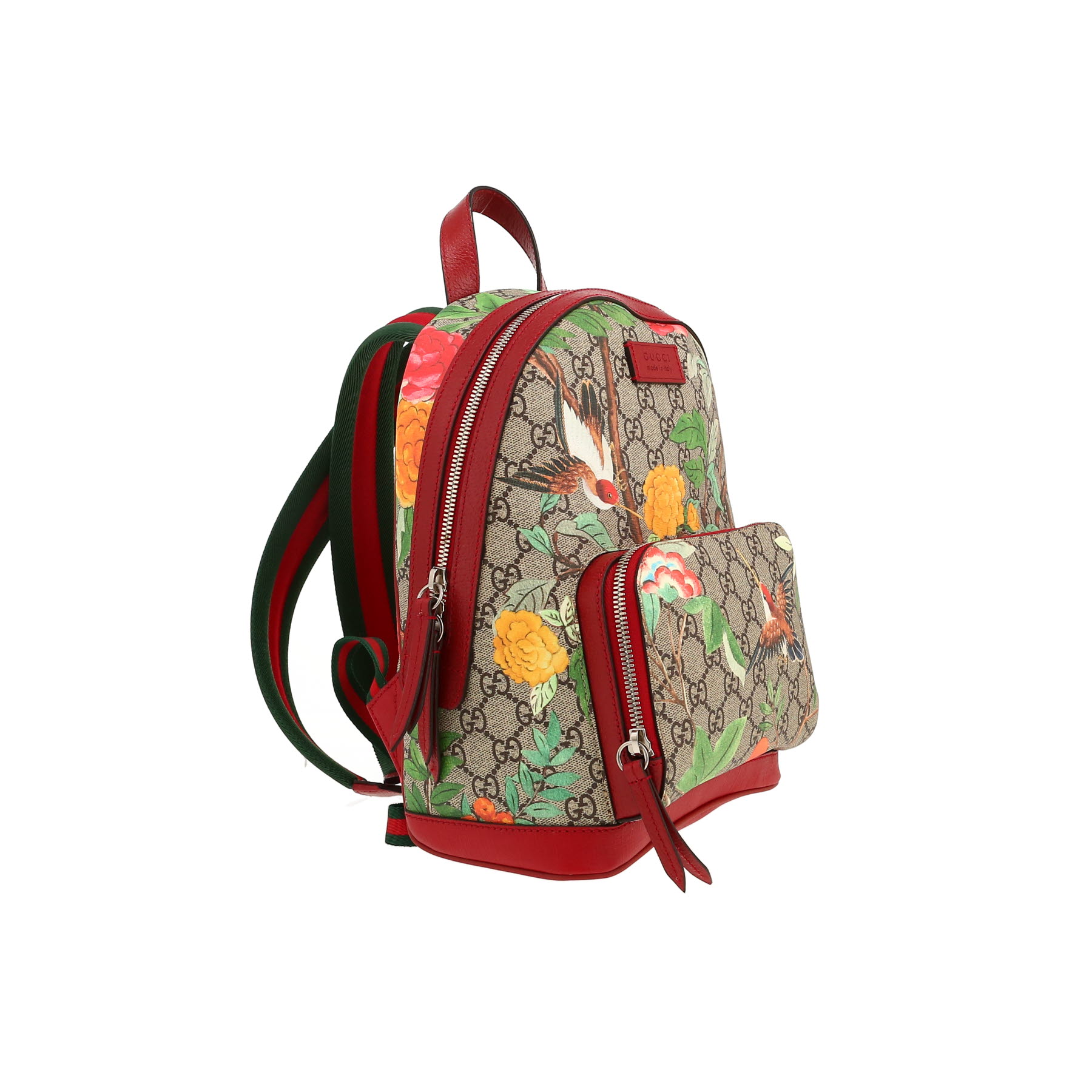 Sac à dos Gucci  GG Blooms en toile sûpreme GG beige et cuir rouge