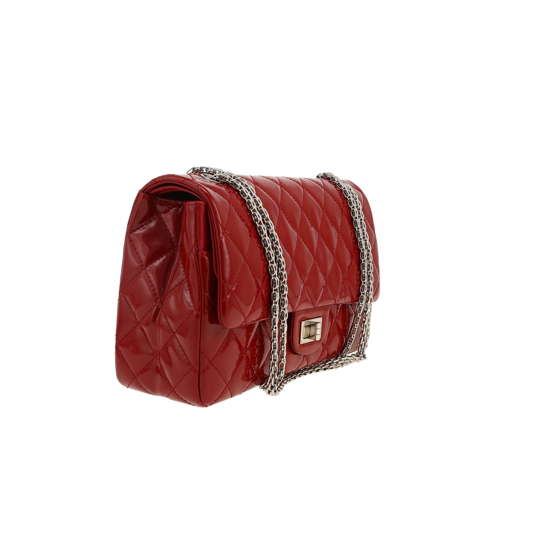 Chanel  2.55 large model  handbag  in red patent quilted leather
