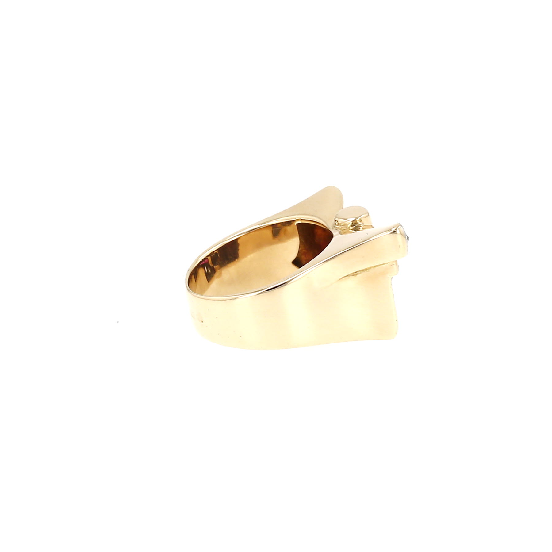Anello Tank  Vintage  in oro rosa, diamanti e rubino sintetico