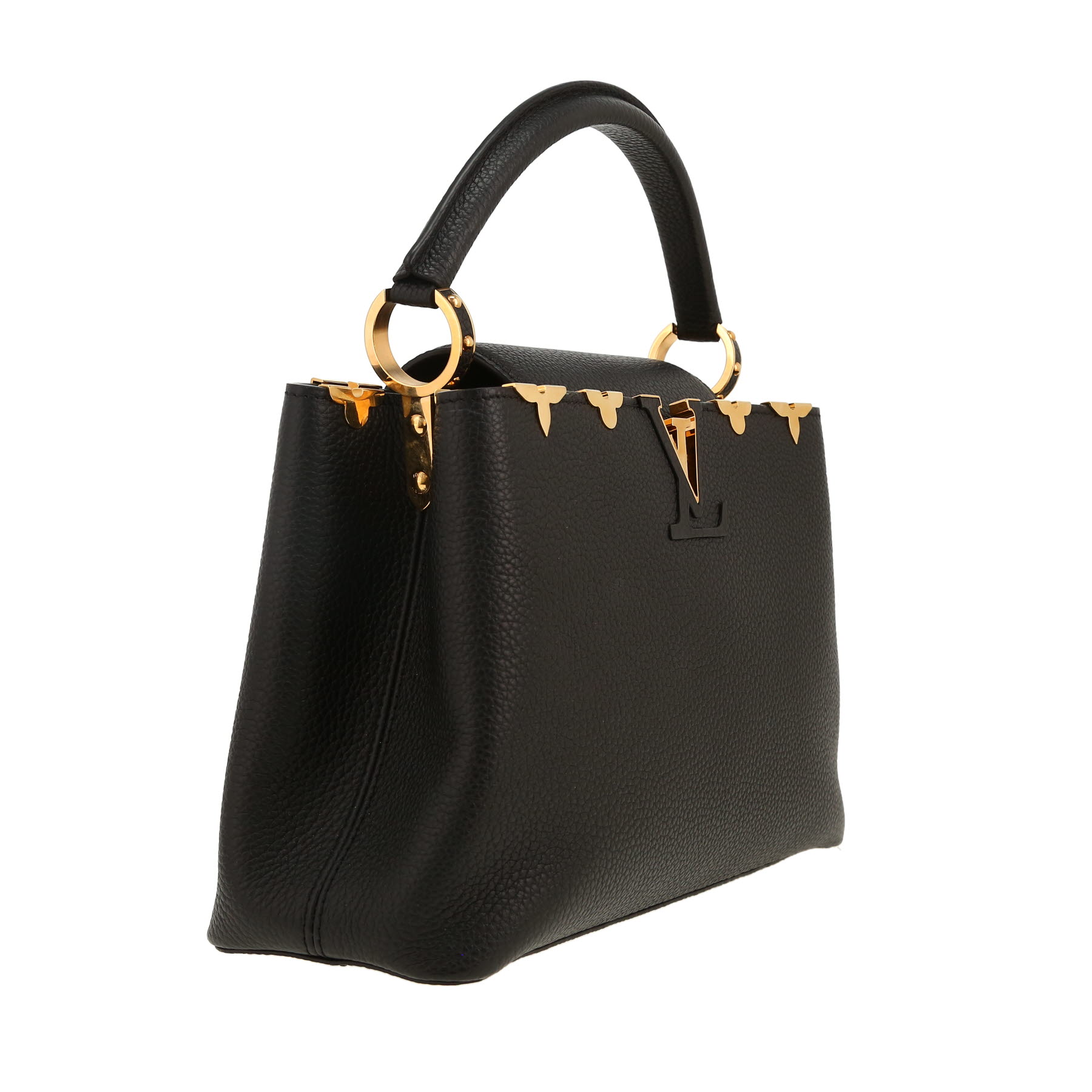 Bolso de mano Louis Vuitton  Capucines modelo mediano  en cuero granulado negro