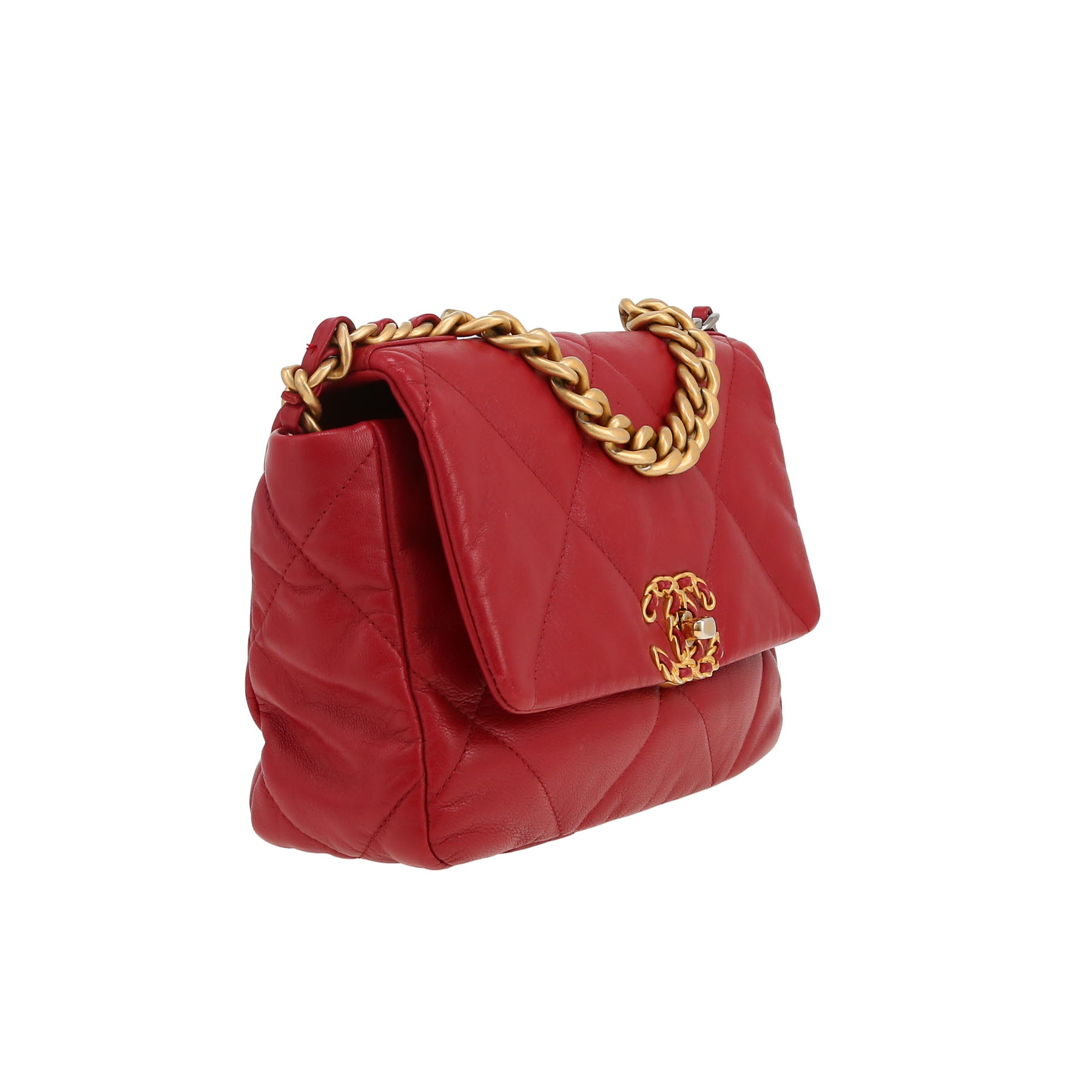 Chanel  19 shoulder bag  in red quilted leather