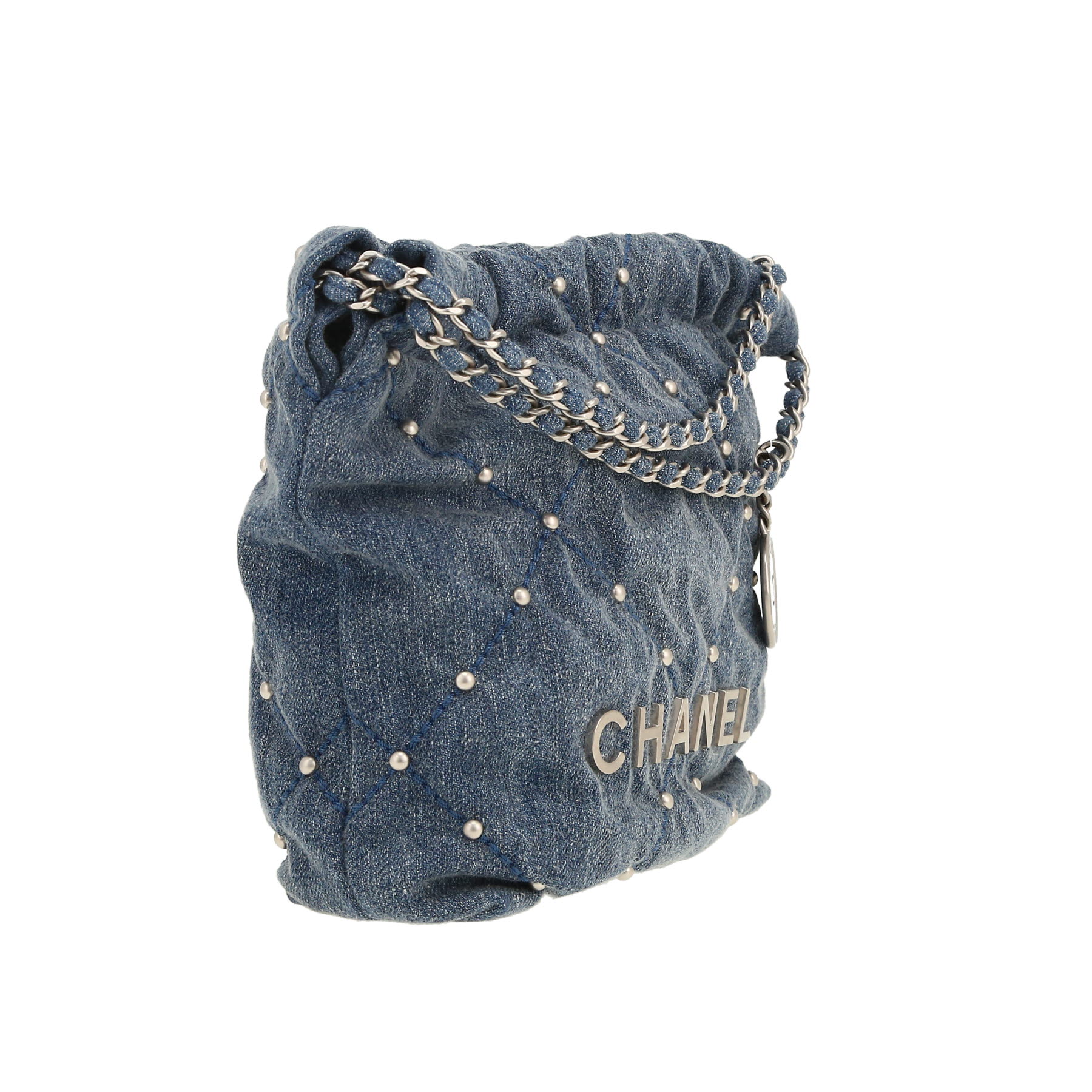 Chanel  22 mini  shoulder bag  in blue denim canvas