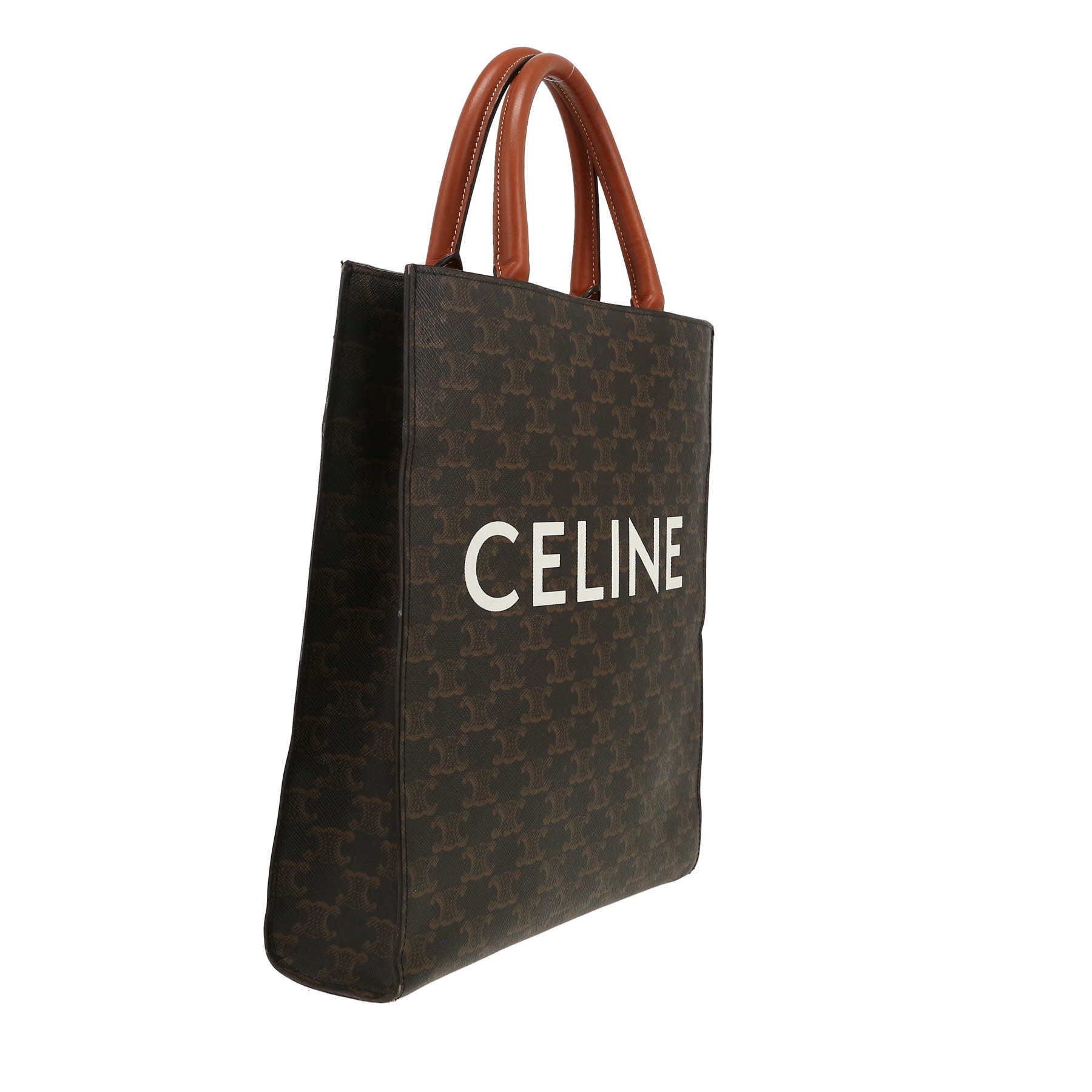 Sac à main Celine  Vertical en toile Triomphe marron et cuir marron