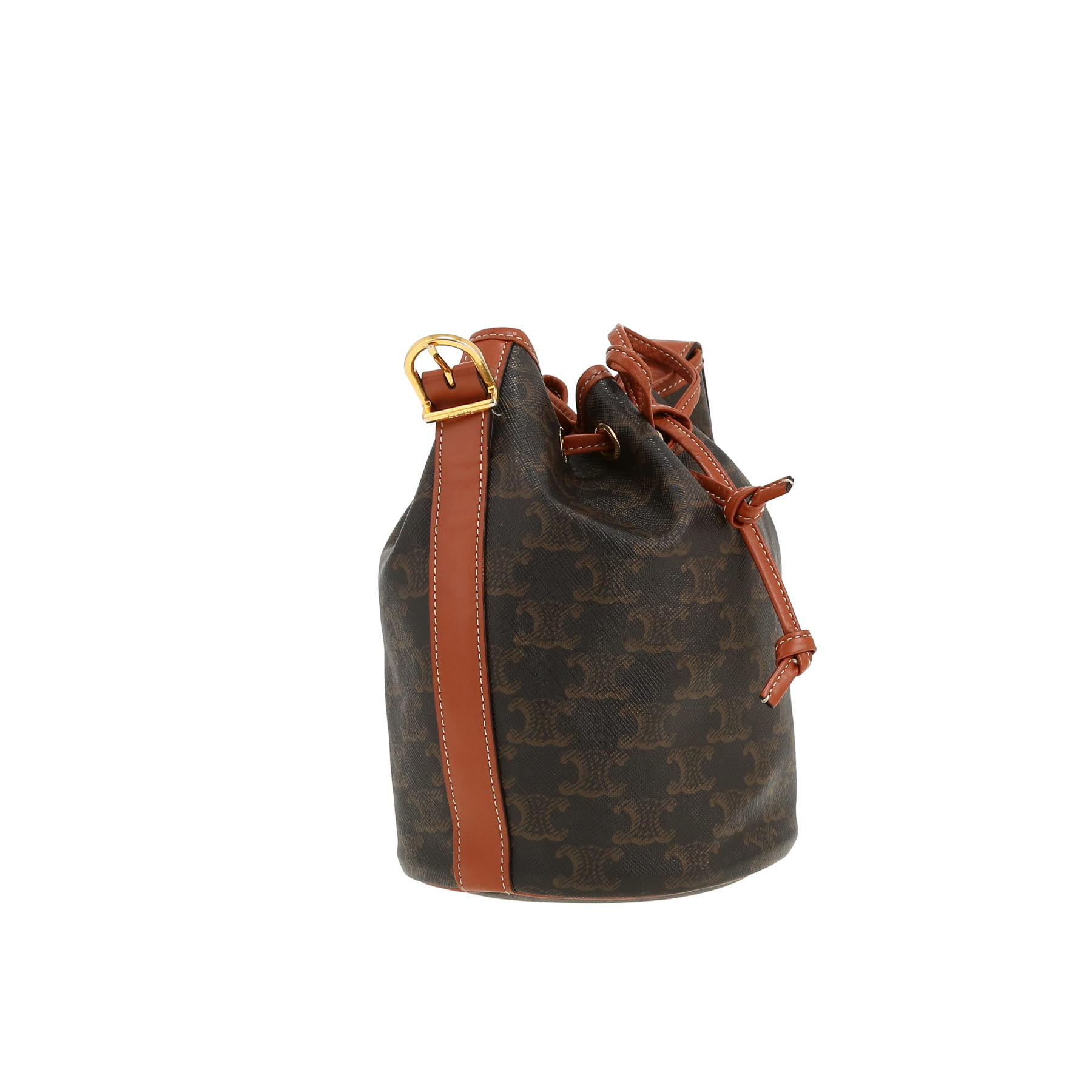 Celine  Seau petit shoulder bag  in brown "Triomphe" canvas  and brown leather