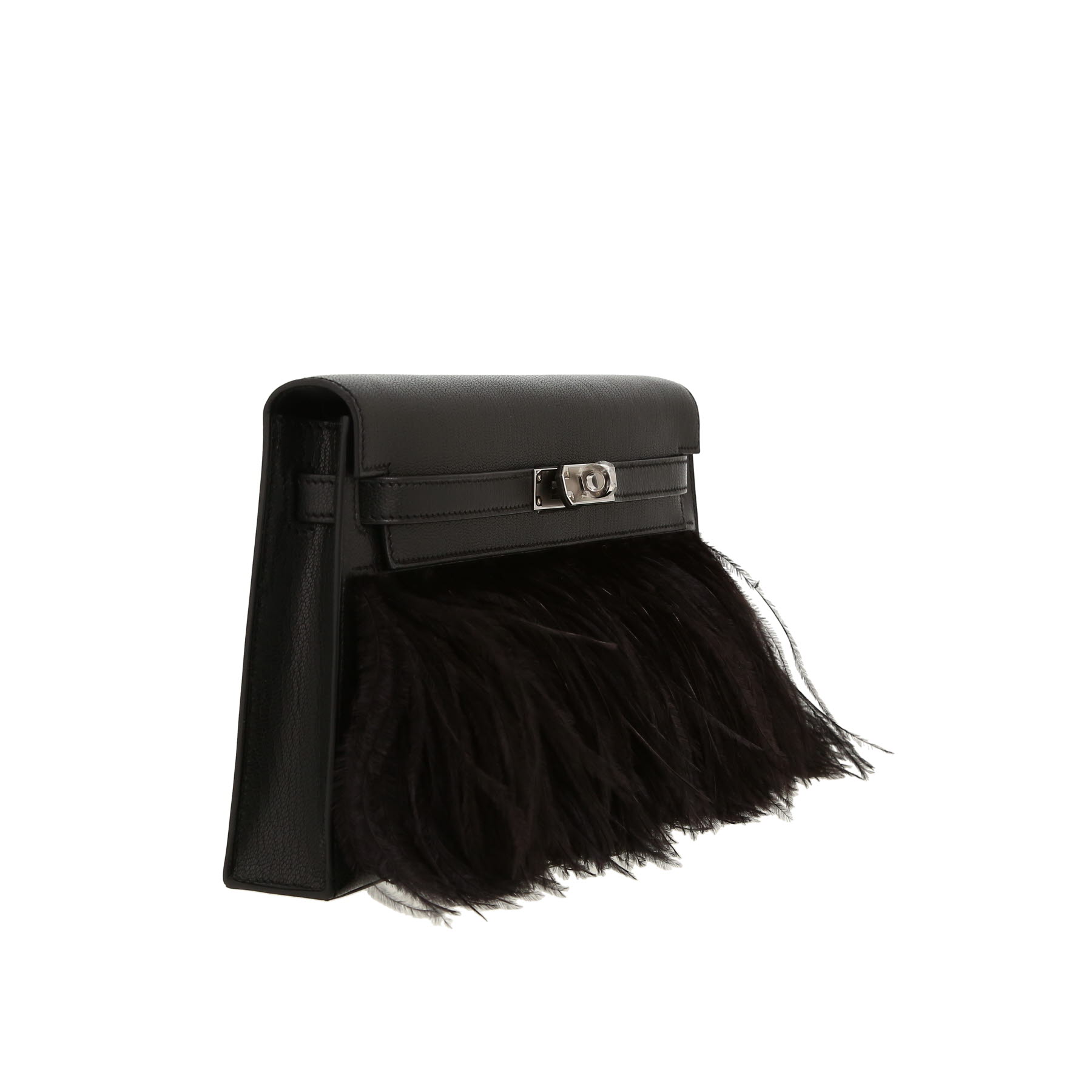 Hermès  Kelly Elan Folie handbag  in black Chamkila leather and black ostrich feathers