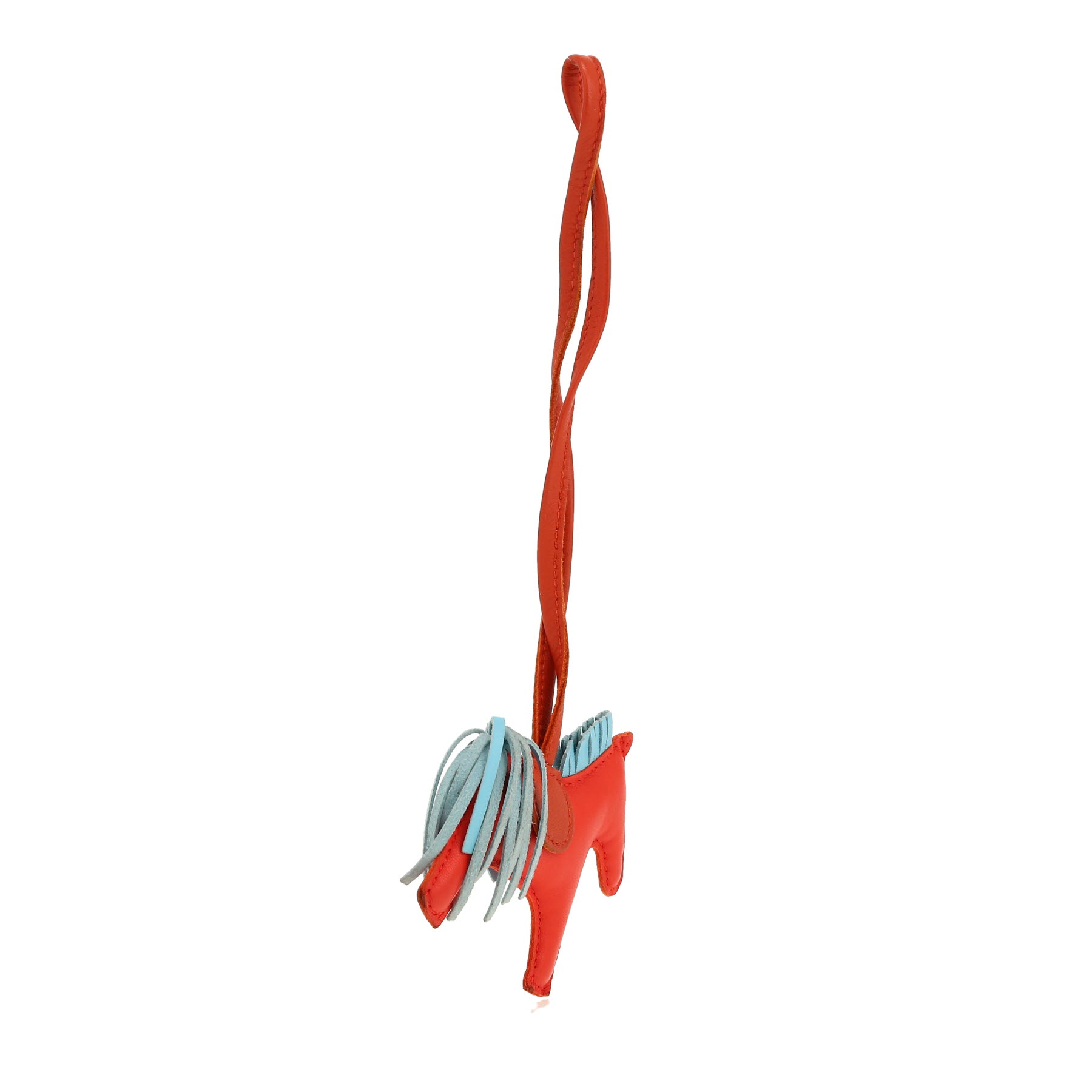 Hermès  Rodeo  bag accessory  in blue, red and Terre Battue Swift leather