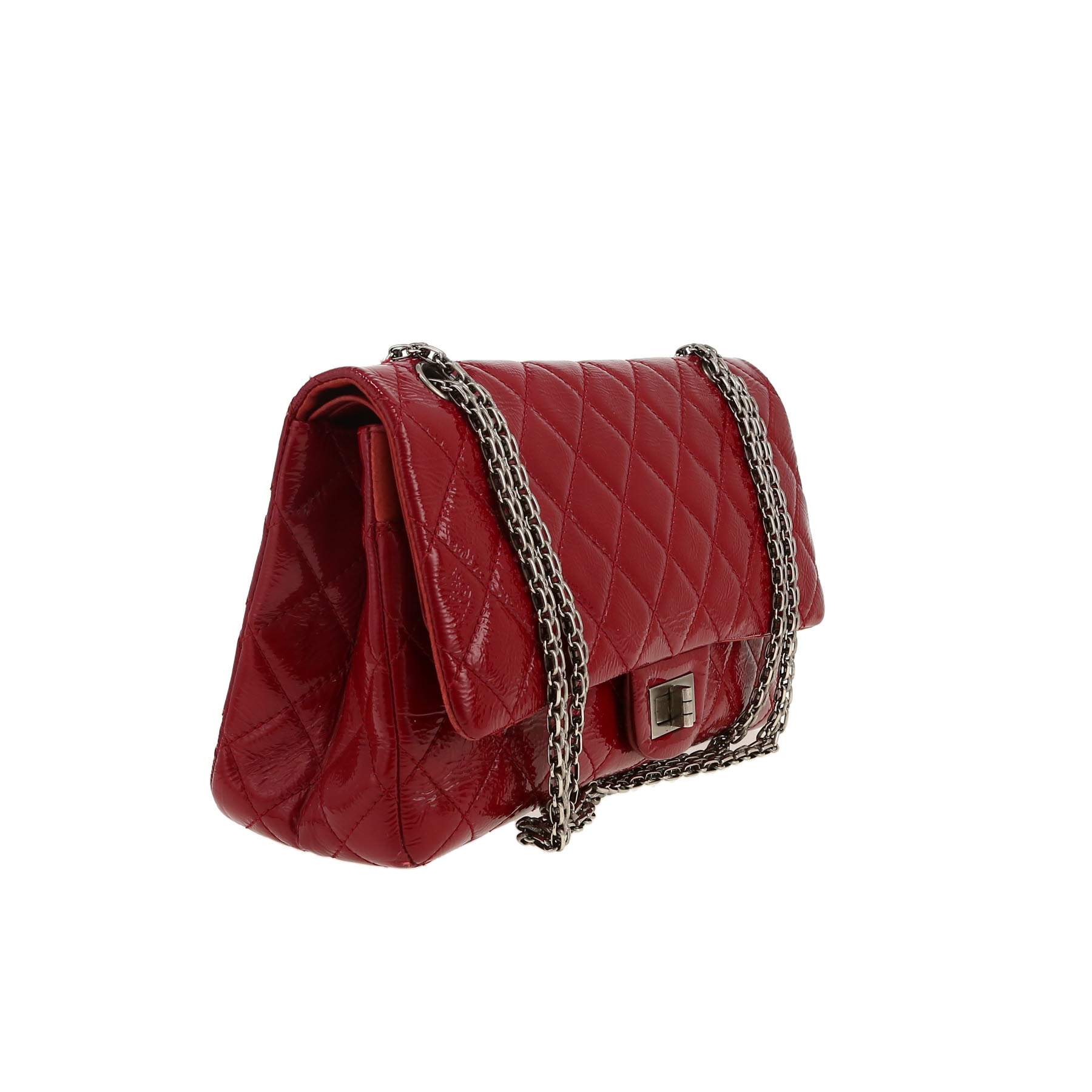 Chanel  2.55 large model  shoulder bag  in burgundy patent quilted leather