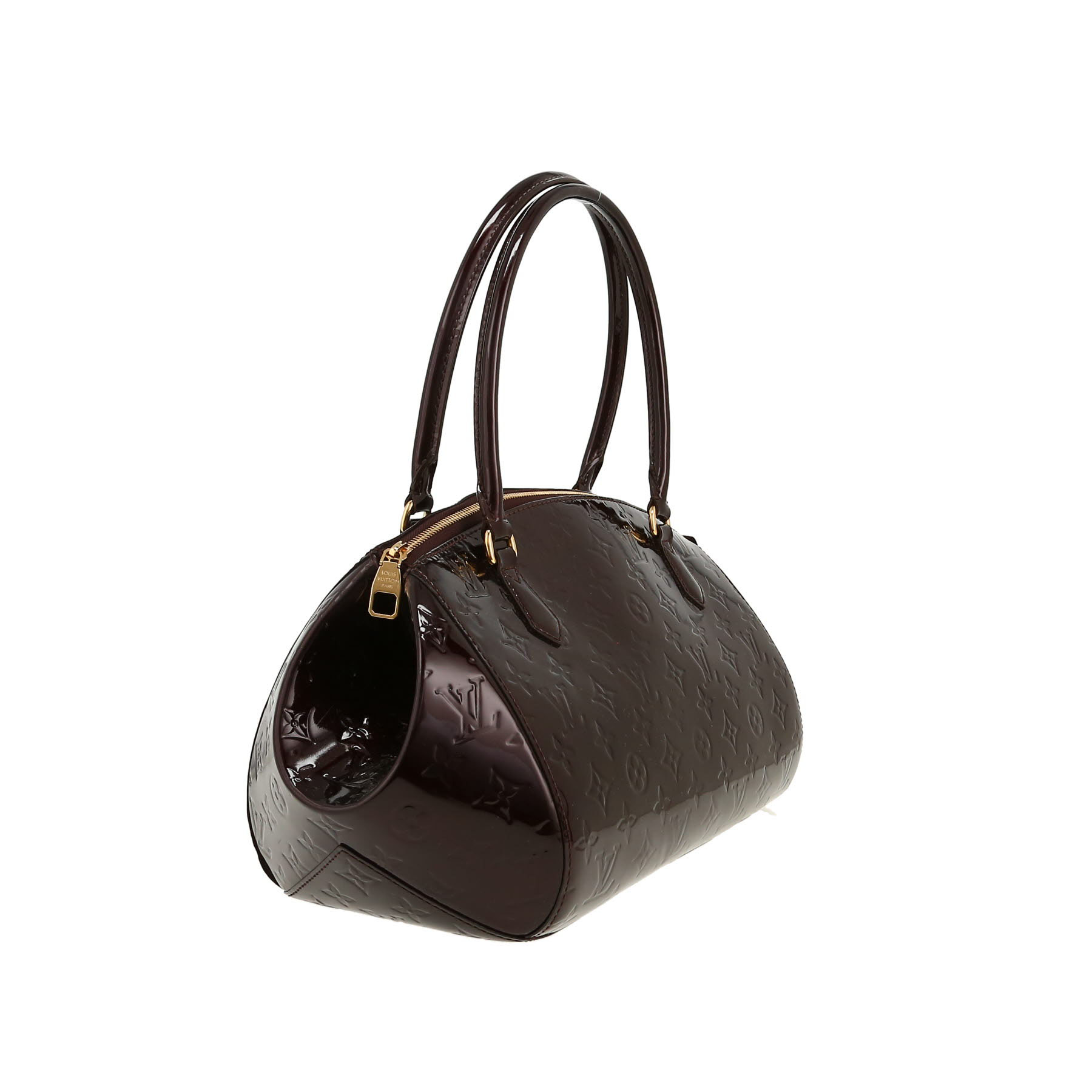 Borsa da spalla o a mano Louis Vuitton  Sherwood in pelle verniciata monogram plum