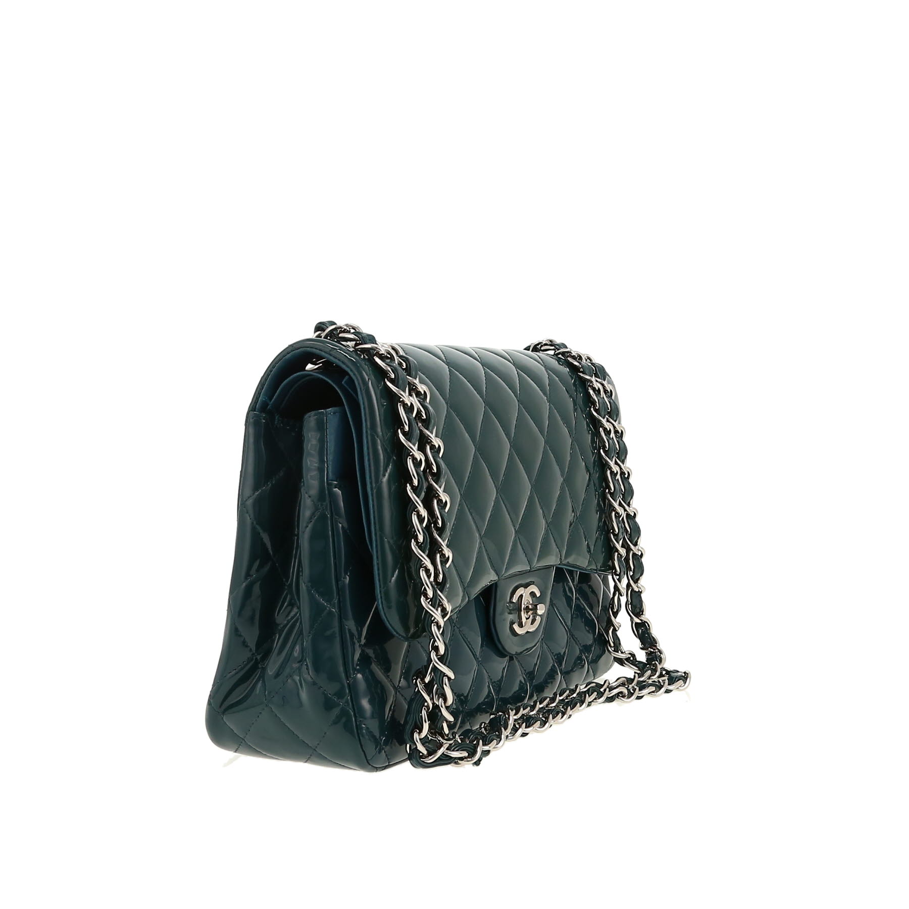 Chanel  Timeless Jumbo shoulder bag  in blue oil patent quilted leather