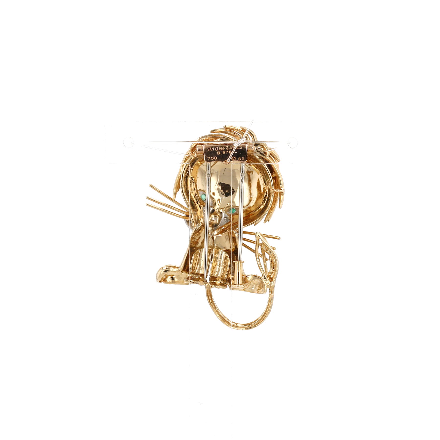 Van Cleef 
Arpels Lion Ebouriffé large model 1960's brooch in yellow gold, platinium, diamonds and emeralds