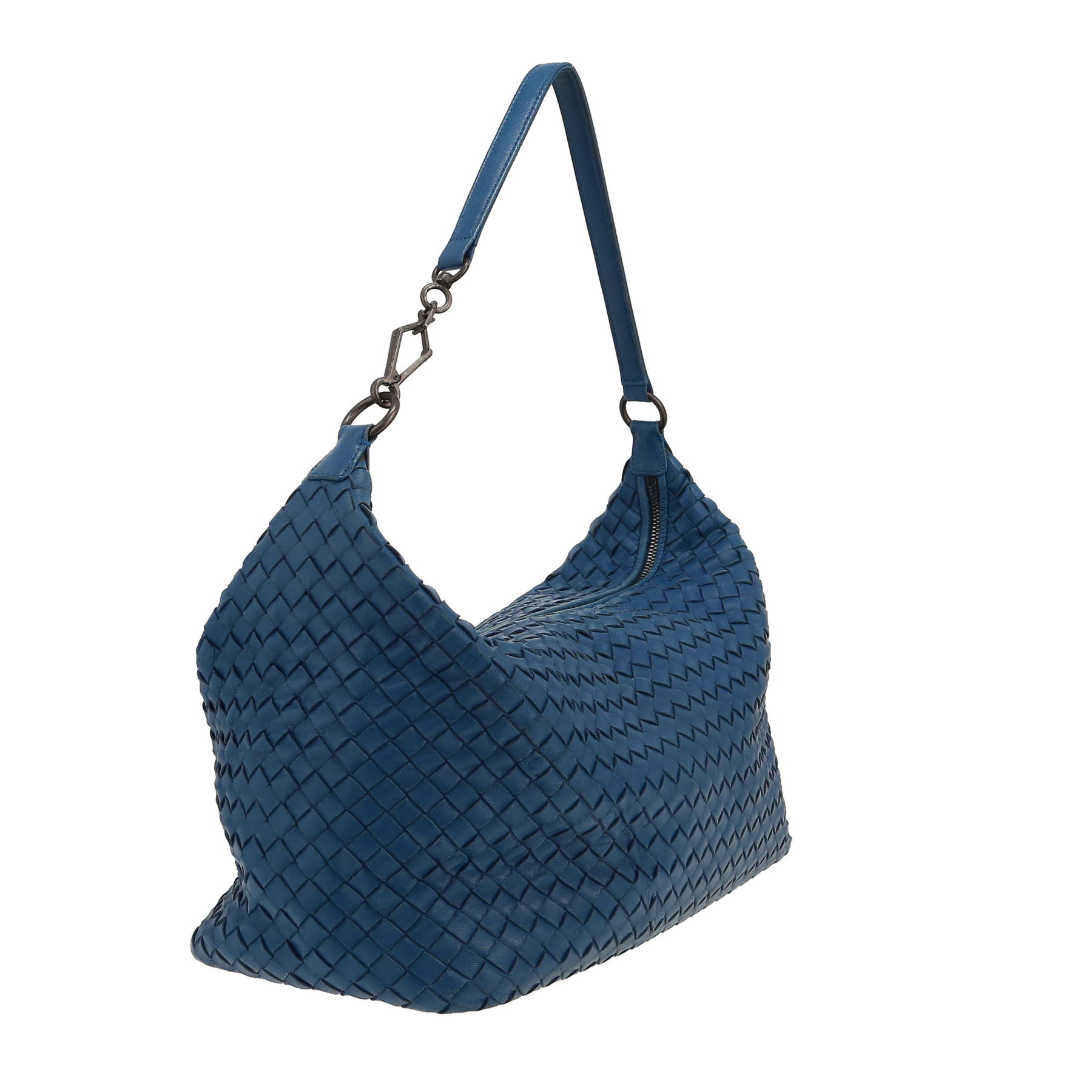 Bottega Veneta   handbag  in blue intrecciato leather
