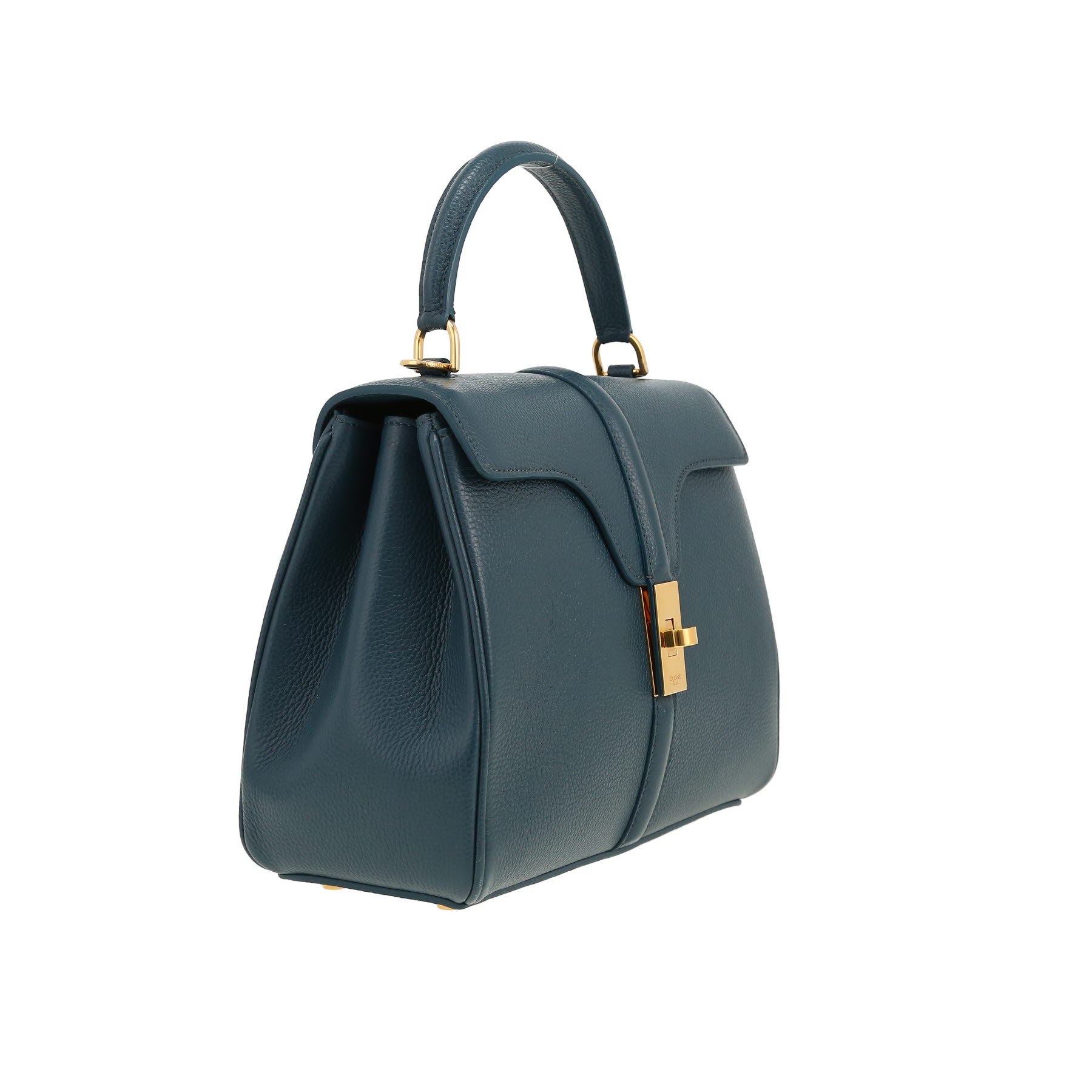 Celine  16 shoulder bag  in blue grained leather