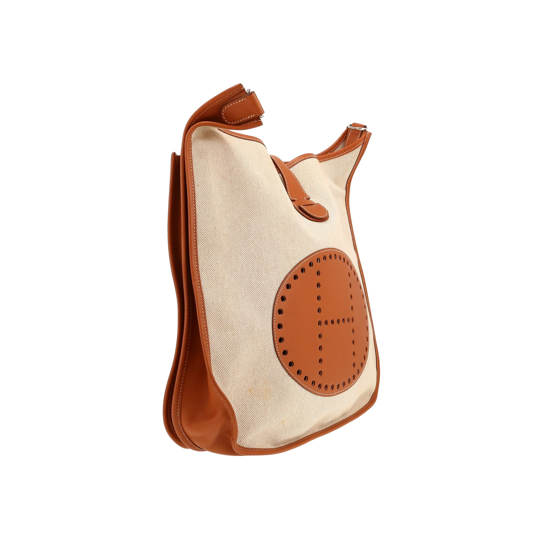 Hermès  Evelyne shoulder bag  in beige canvas  and gold Swift leather