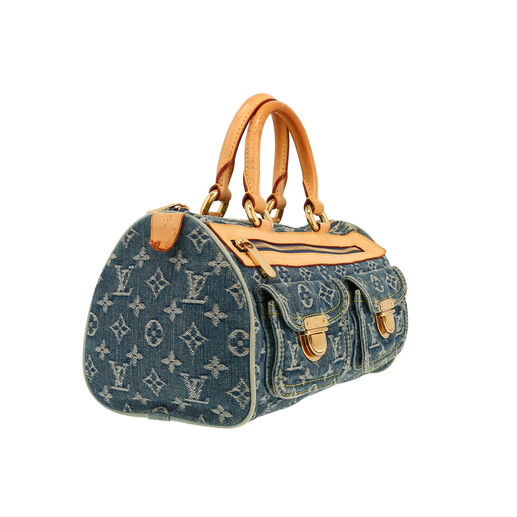 Borsa Louis Vuitton  Neo Speedy in tela denim monogram blu e pelle naturale