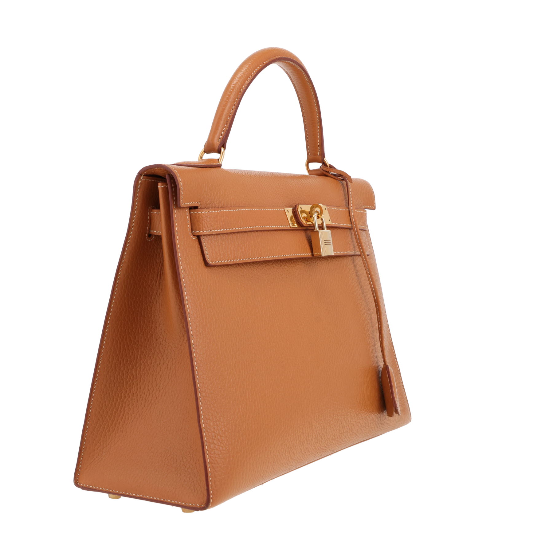 Bolso de mano Hermès  Kelly 32 cm en cuero Ardenne color oro