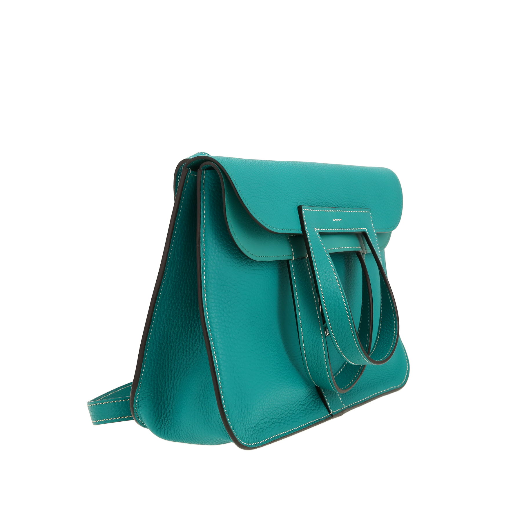 Hermès  Halzan shoulder bag  in blue Lagon togo leather