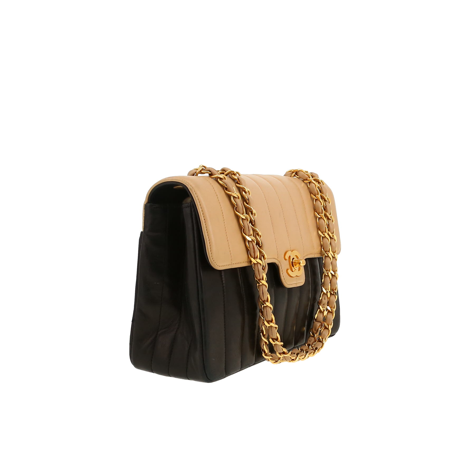 Chanel   handbag  in beige and black leather