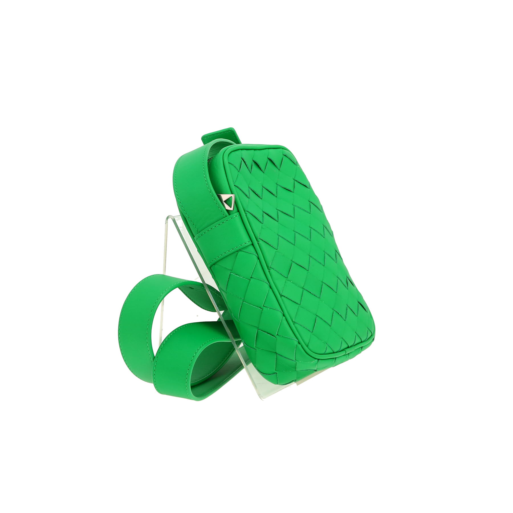 Bottega Veneta   mini  shoulder bag  in green braided leather  and green leather