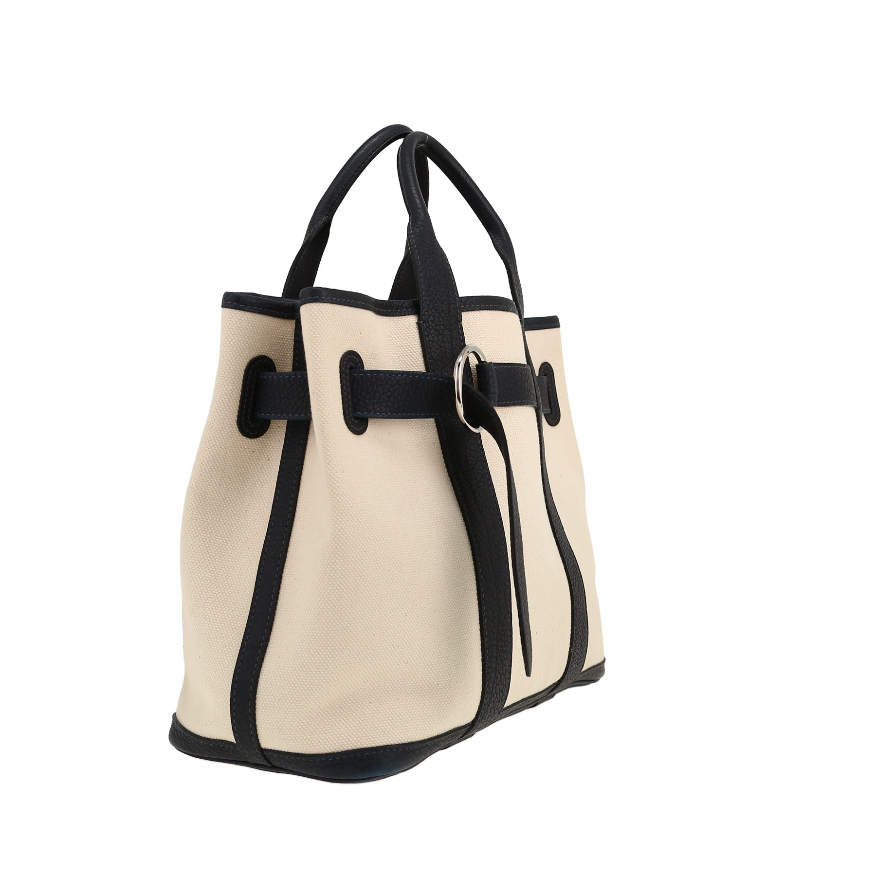 Hermès  Petite Ceinture handbag  in beige canvas  and navy blue leather