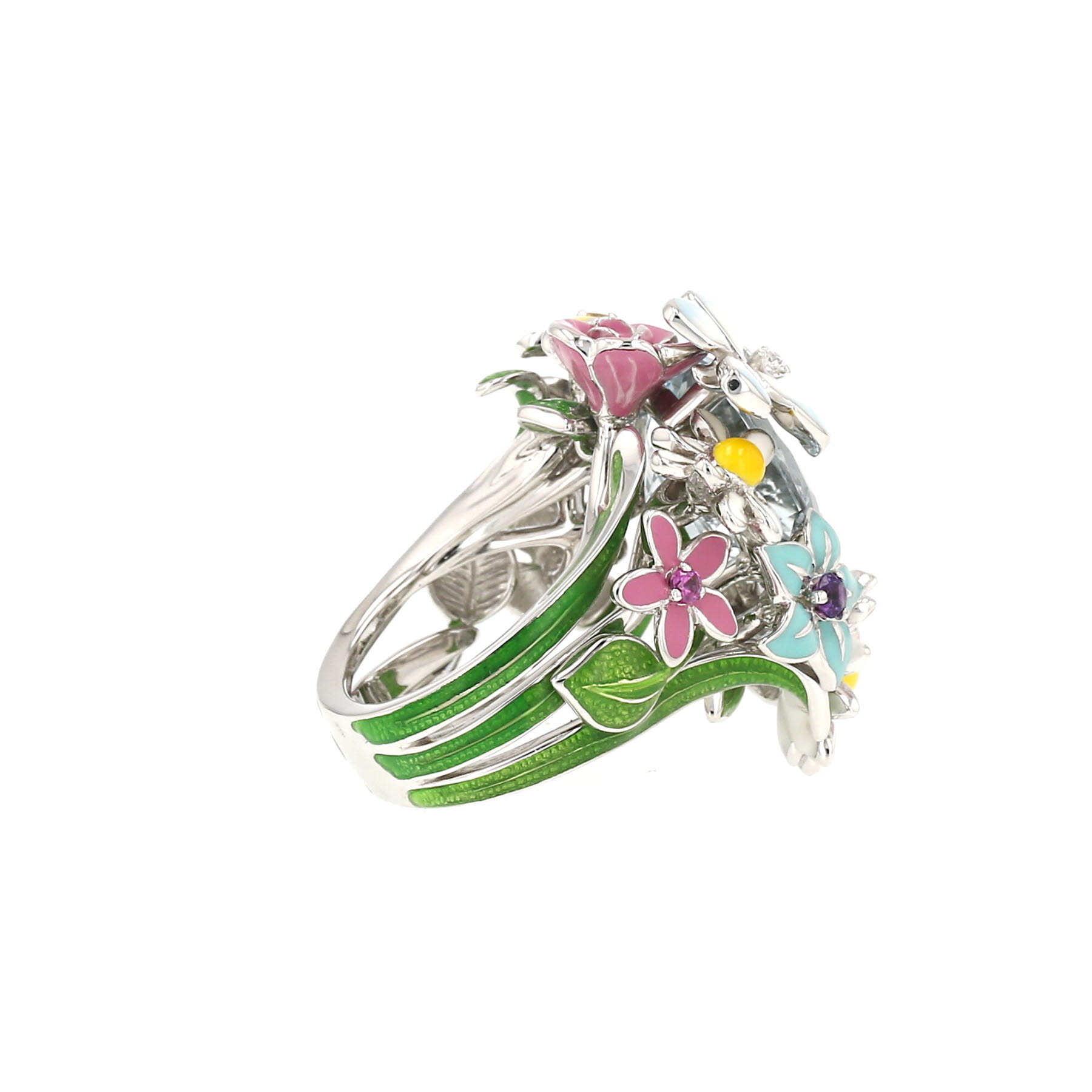Anello Dior Diorette in oro bianco, smalto e pietre colorate
