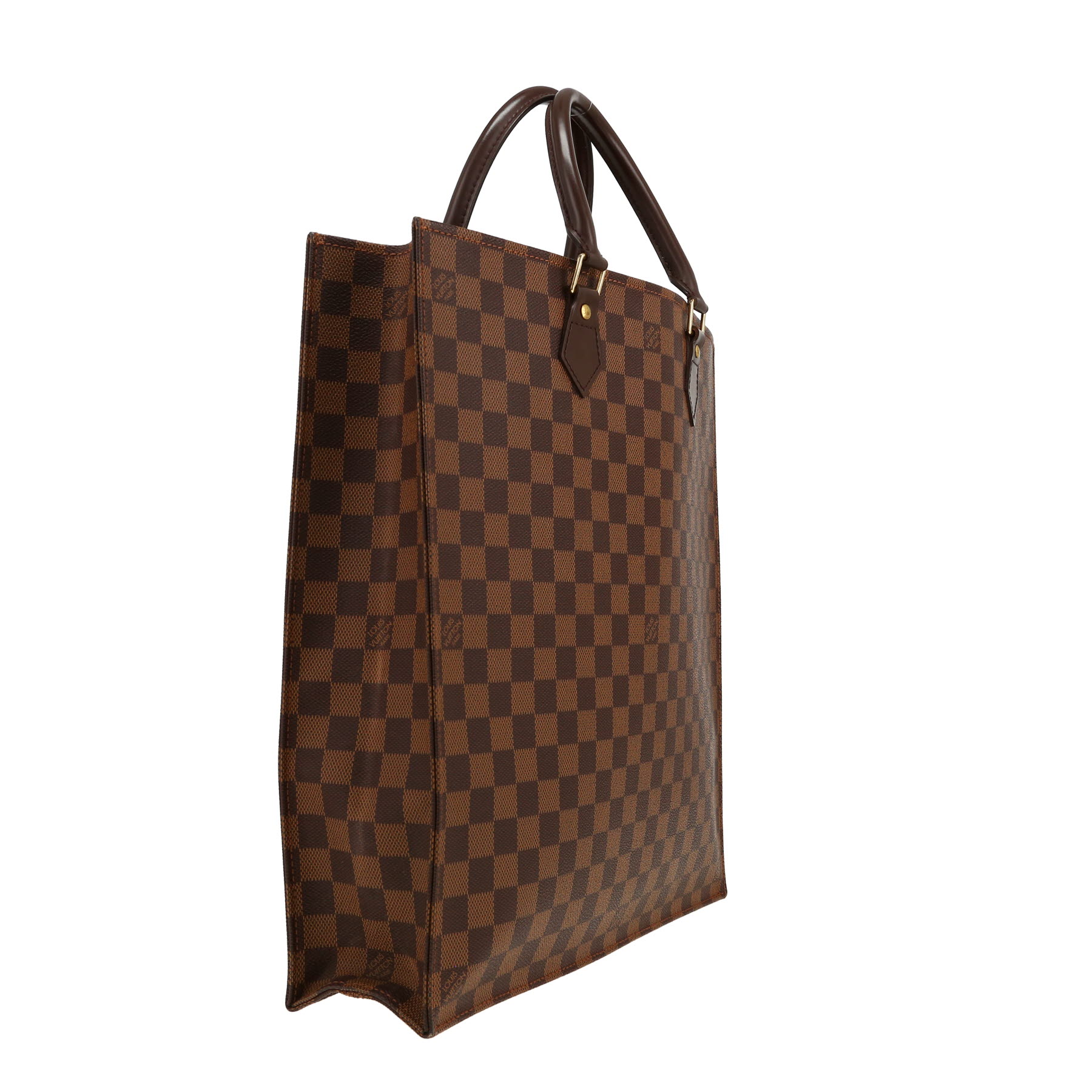 Louis Vuitton  Sac Plat handbag  in ebene damier canvas  and brown leather
