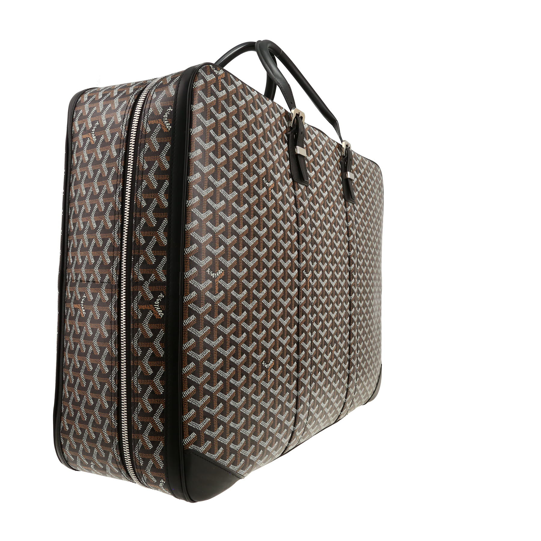 Borsa da viaggio Goyard  Majordome in tela Goyardine nera e marrone e pelle nera