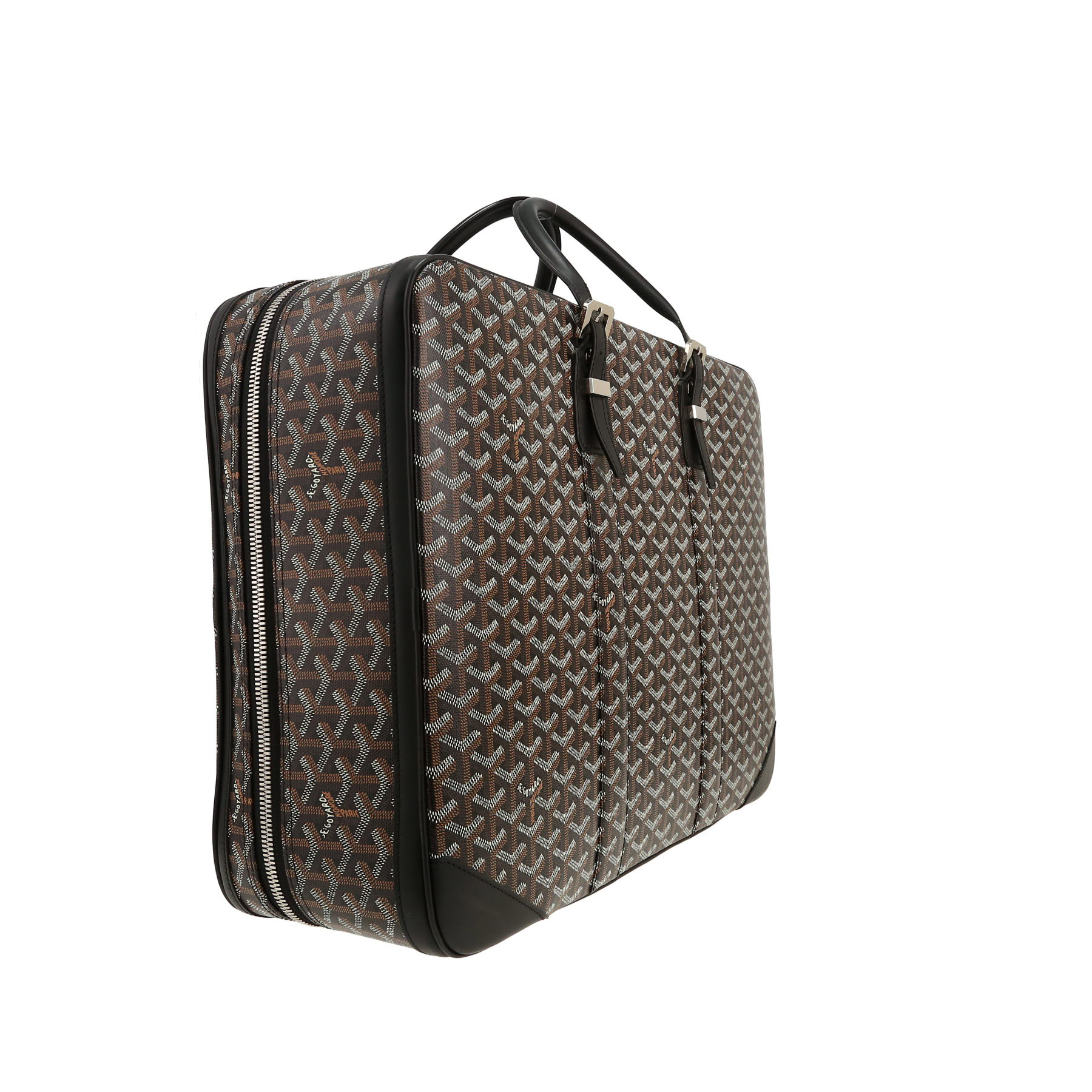 Borsa da viaggio Goyard  Majordome in tela Goyardine nera e marrone e pelle nera